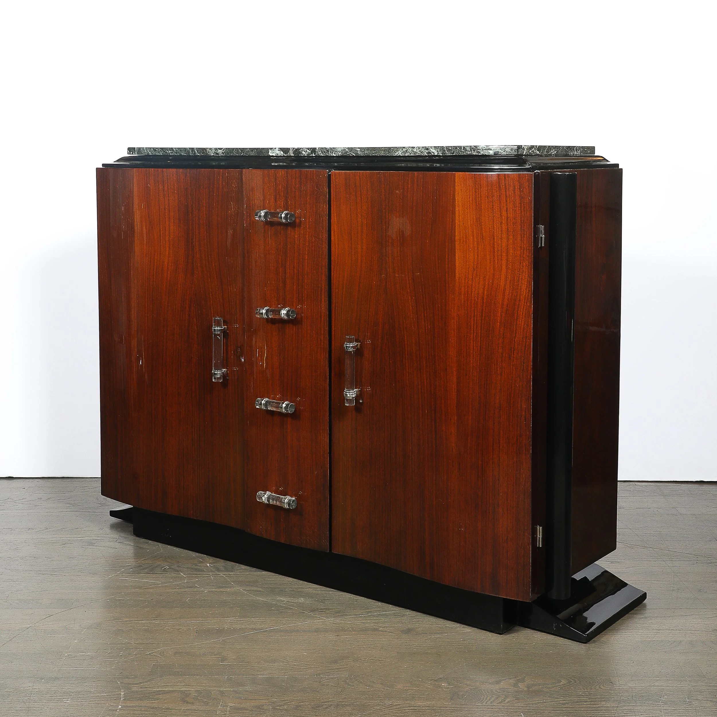 Art Deco Walnut & Black Lacquer Curved-Front Cabinet w/ Verde Saint Denis Top offered by High Style Deco — image 9