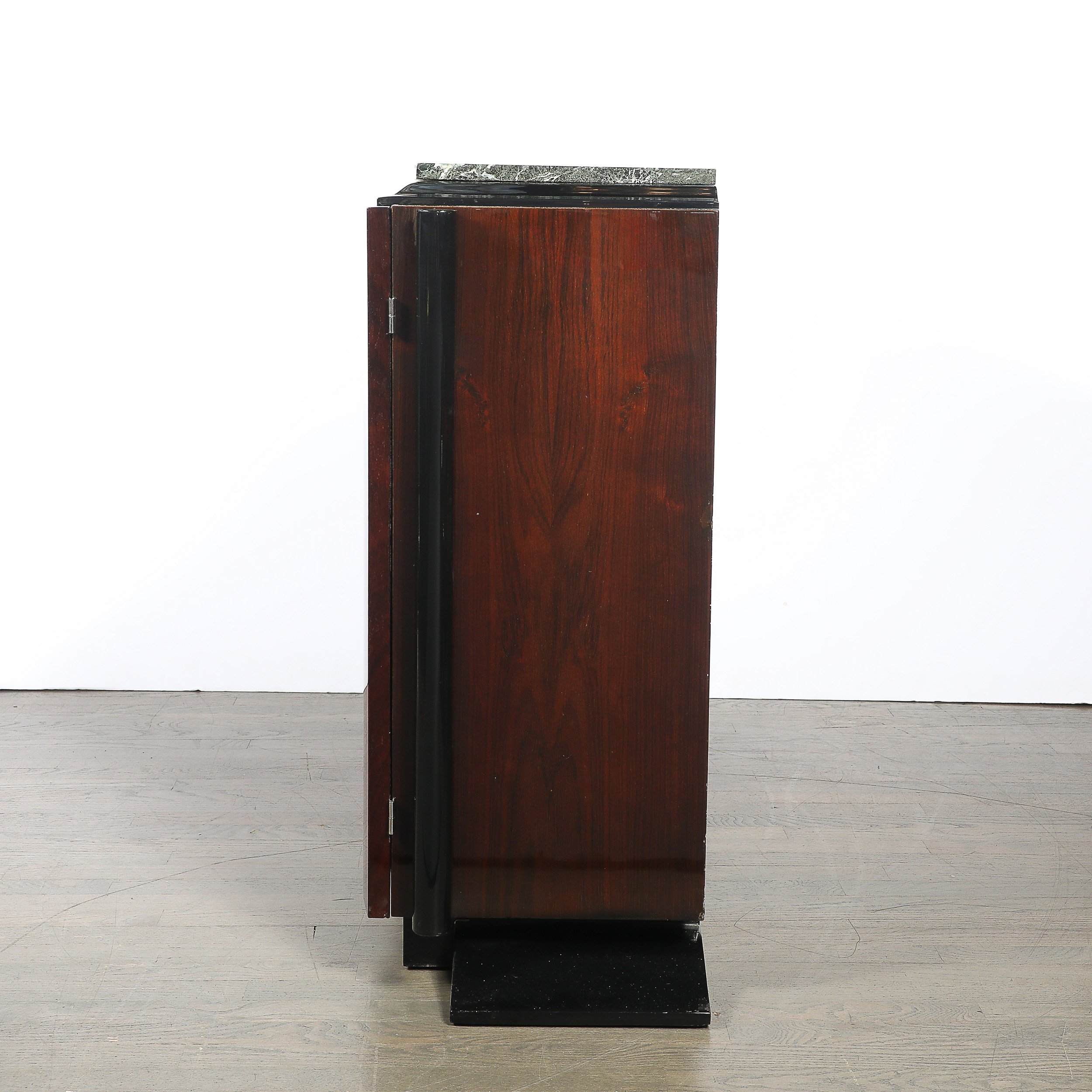 Art Deco Walnut & Black Lacquer Curved-Front Cabinet w/ Verde Saint Denis Top offered by High Style Deco — image 10