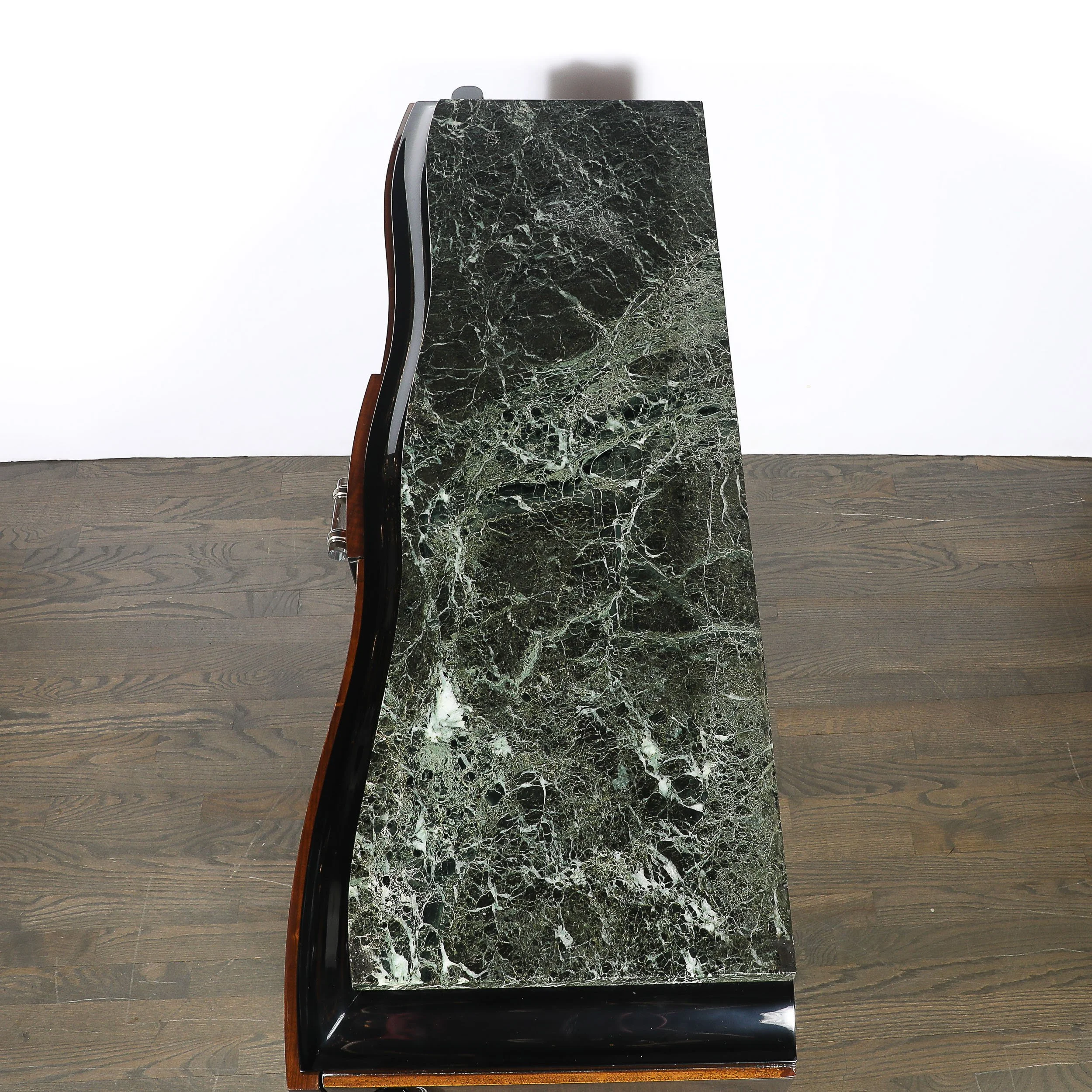 Art Deco Walnut & Black Lacquer Curved-Front Cabinet w/ Verde Saint Denis Top offered by High Style Deco — image 11