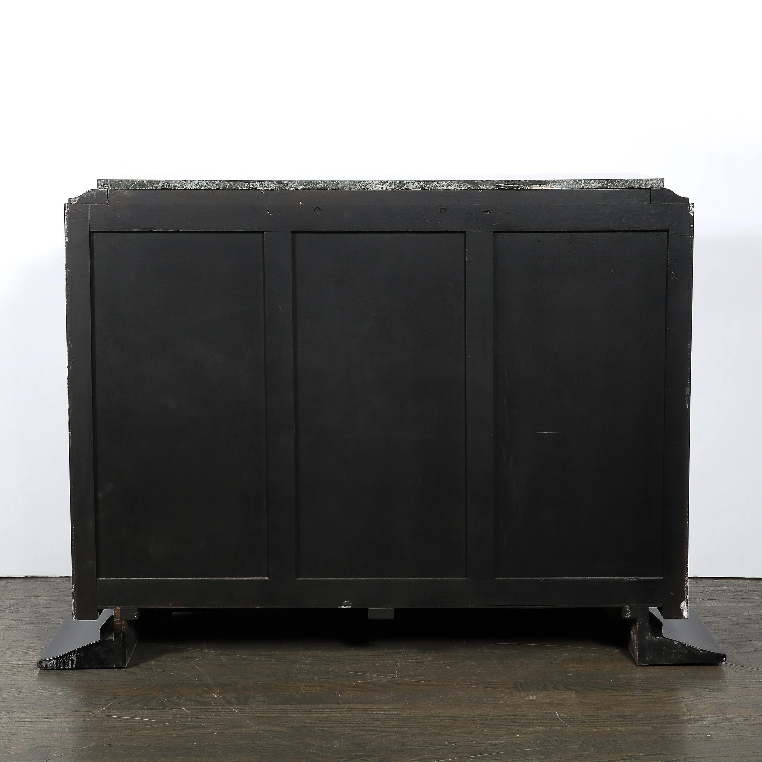 Art Deco Walnut & Black Lacquer Curved-Front Cabinet w/ Verde Saint Denis Top offered by High Style Deco — image 12