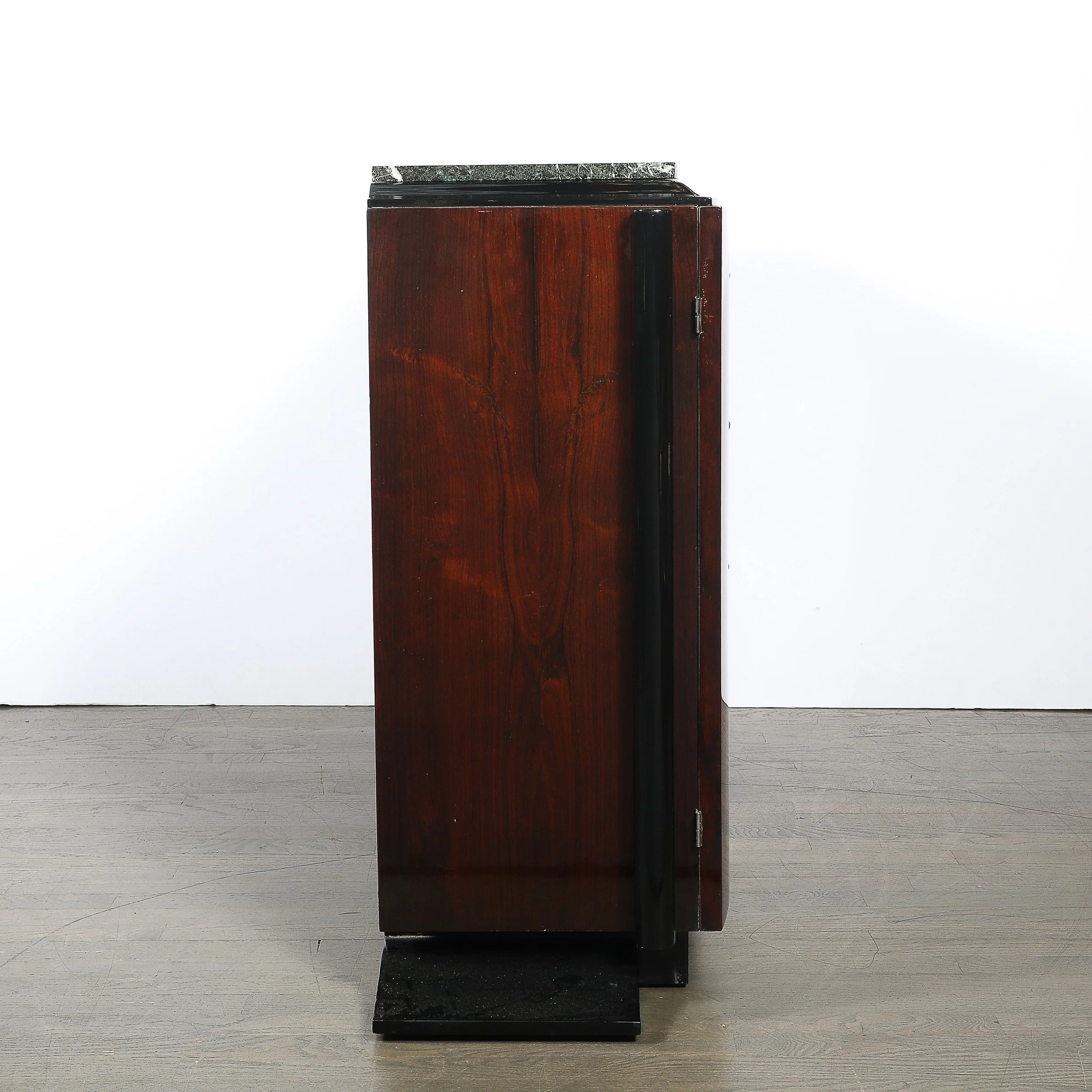 Art Deco Walnut & Black Lacquer Curved-Front Cabinet w/ Verde Saint Denis Top offered by High Style Deco — image 13