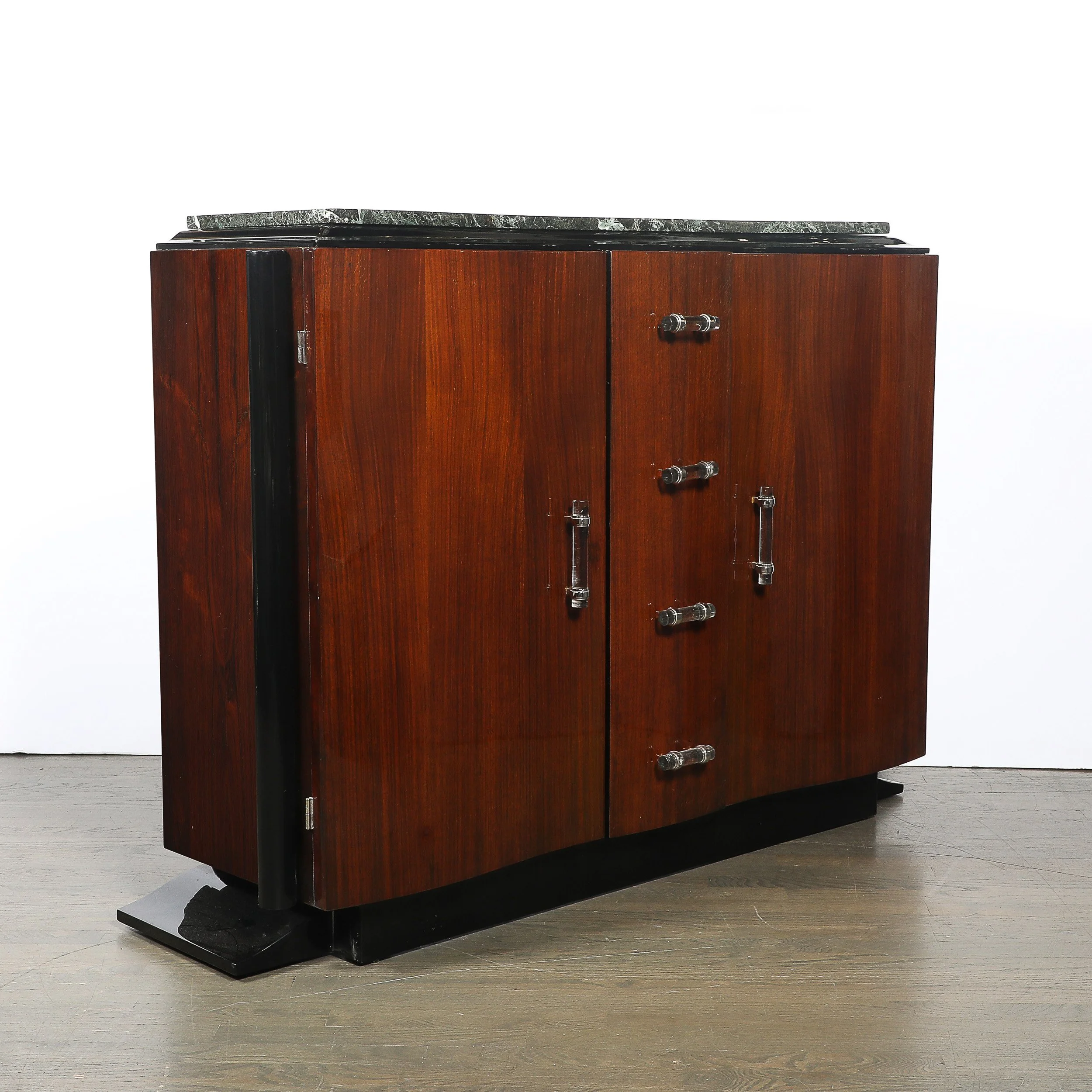 Art Deco Walnut & Black Lacquer Curved-Front Cabinet w/ Verde Saint Denis Top offered by High Style Deco — image 14