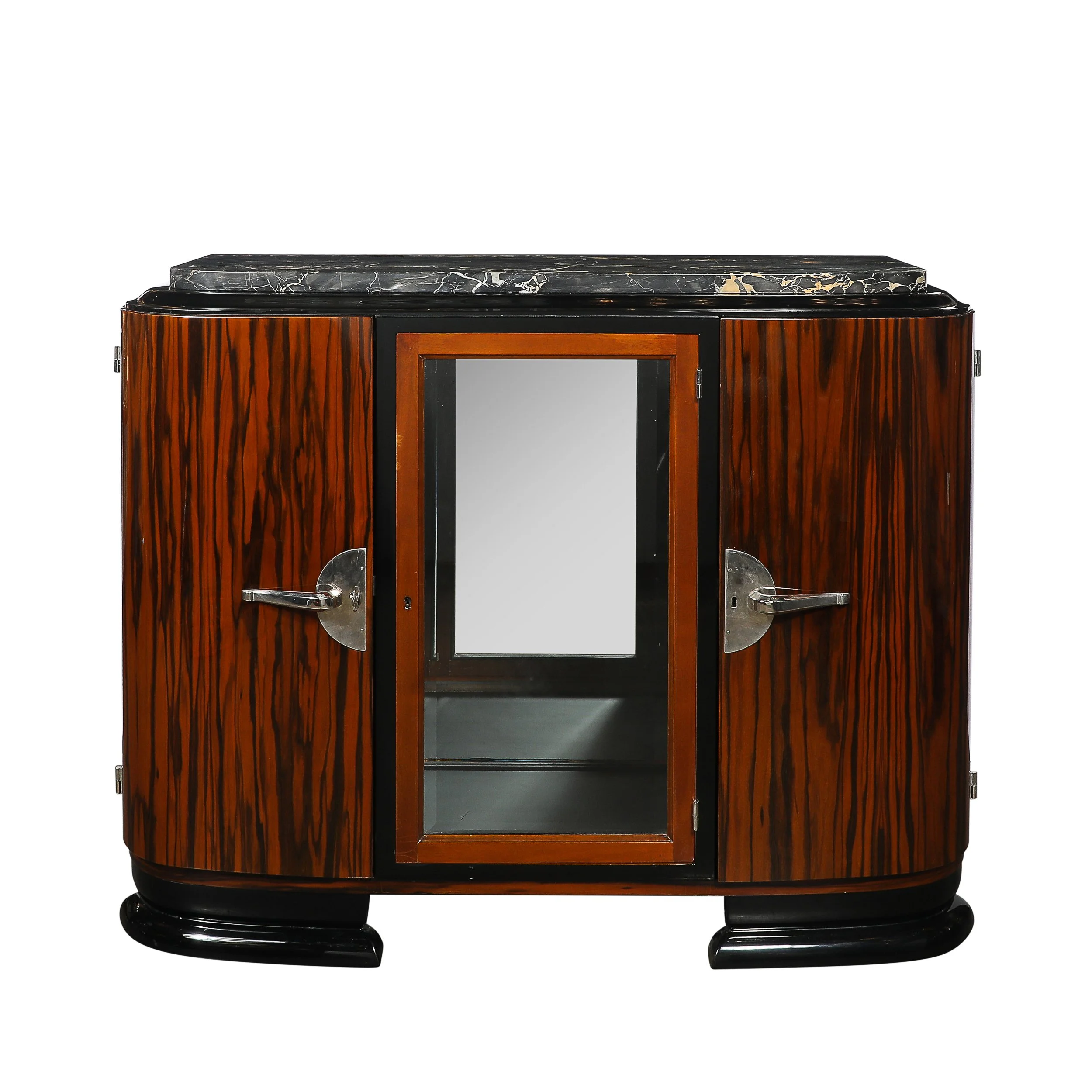 Art Deco Rosewood, Walnut & Black-Lacquer Bar Cabinet w/ Porto Marble Top offered by High Style Deco — image 1