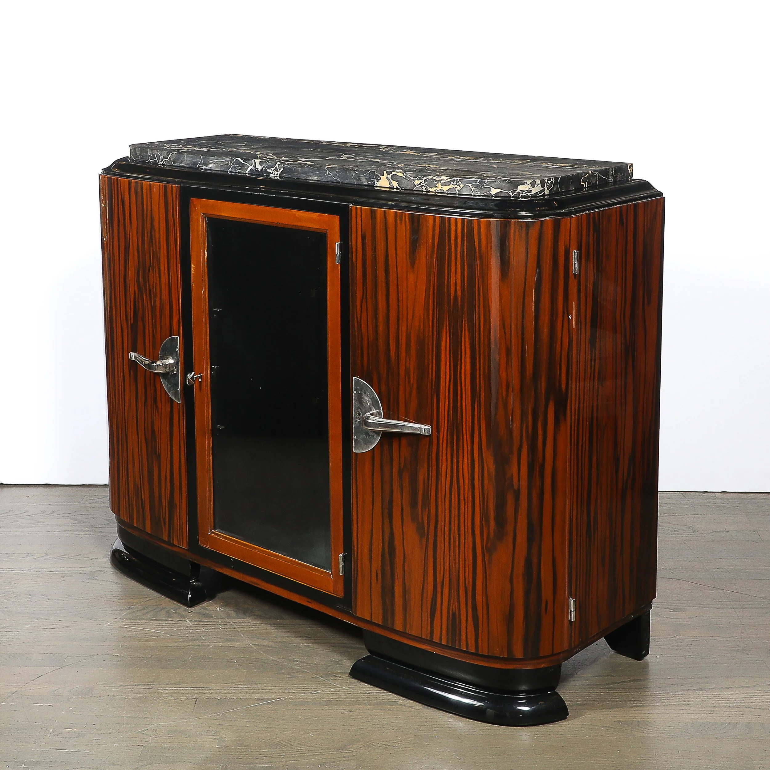 Art Deco Rosewood, Walnut & Black-Lacquer Bar Cabinet w/ Porto Marble Top offered by High Style Deco — image 3