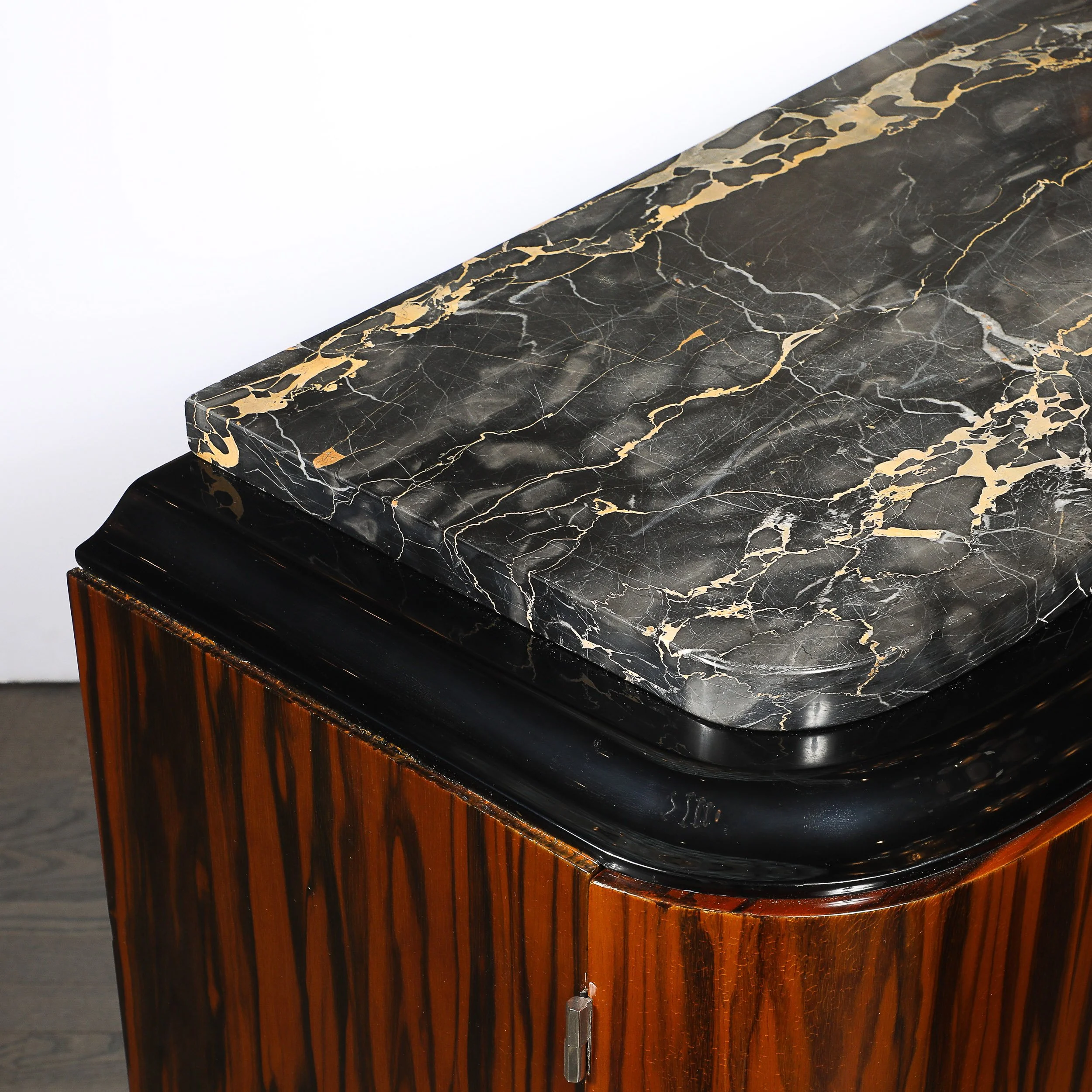 Art Deco Rosewood, Walnut & Black-Lacquer Bar Cabinet w/ Porto Marble Top offered by High Style Deco — image 2