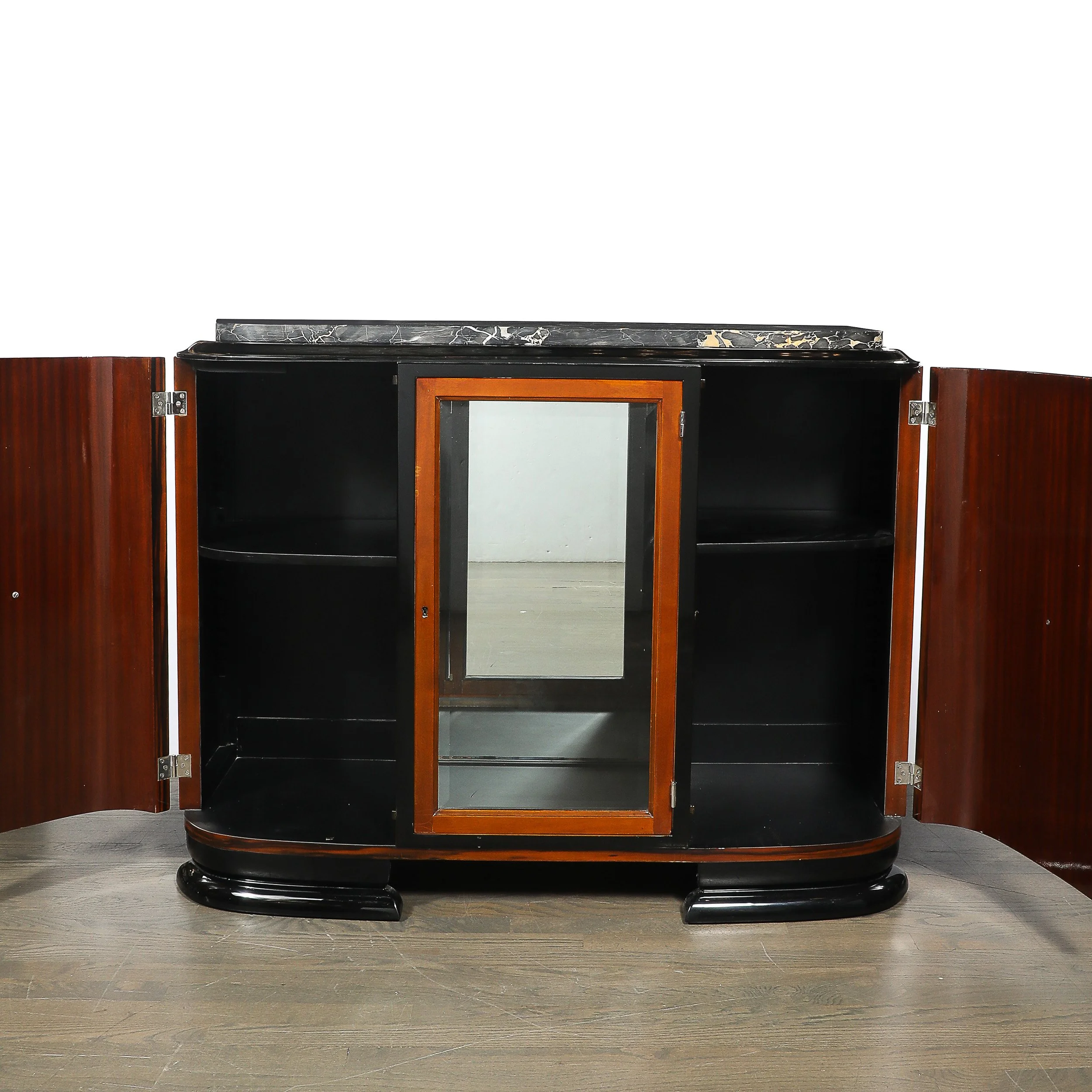 Art Deco Rosewood, Walnut & Black-Lacquer Bar Cabinet w/ Porto Marble Top offered by High Style Deco — image 4