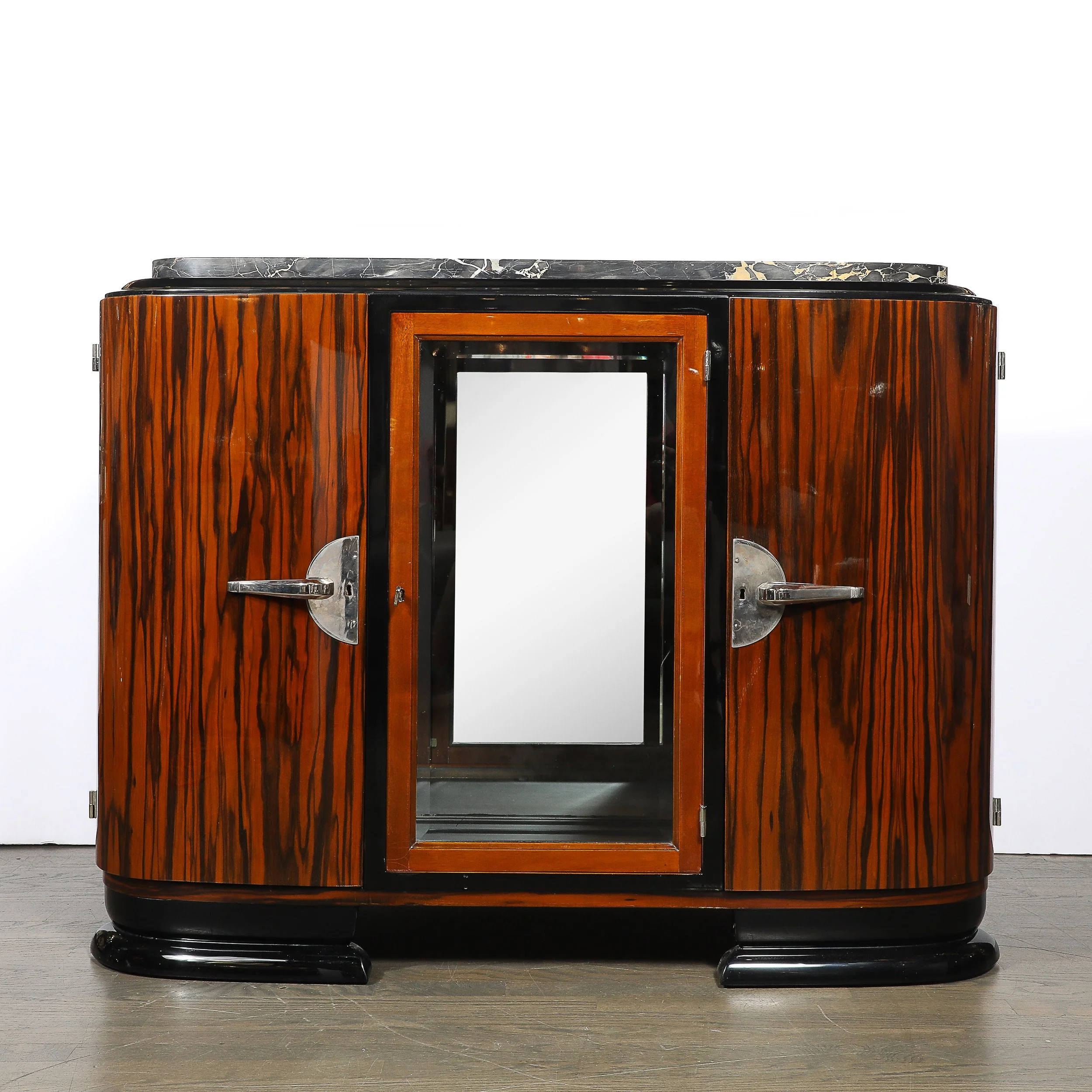 Art Deco Rosewood, Walnut & Black-Lacquer Bar Cabinet w/ Porto Marble Top offered by High Style Deco — image 5