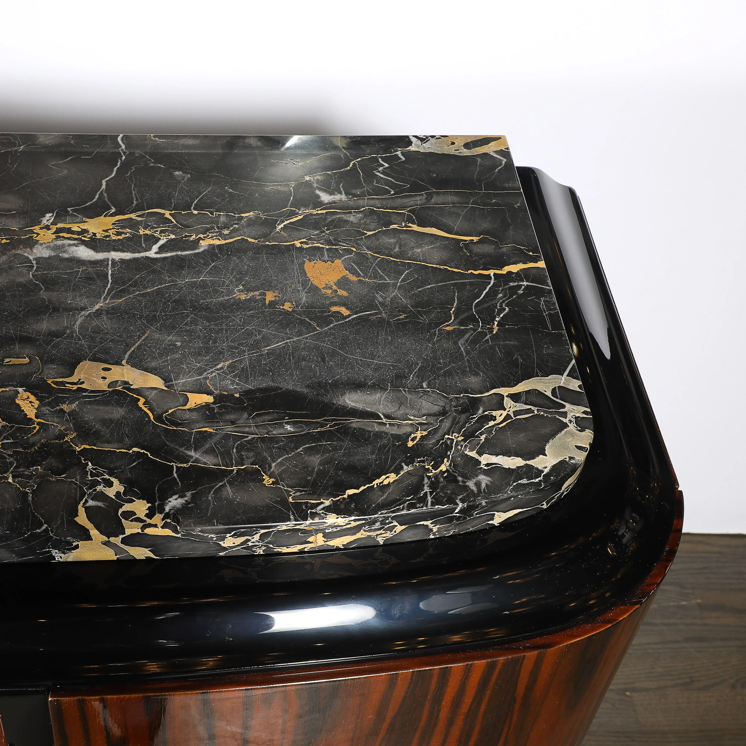 Art Deco Rosewood, Walnut & Black-Lacquer Bar Cabinet w/ Porto Marble Top offered by High Style Deco — image 7