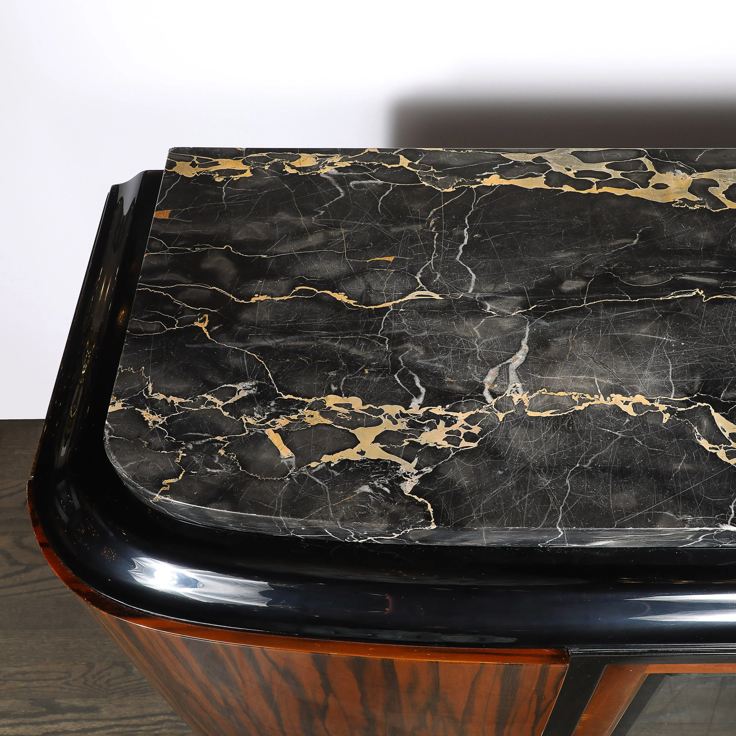 Art Deco Rosewood, Walnut & Black-Lacquer Bar Cabinet w/ Porto Marble Top offered by High Style Deco — image 8