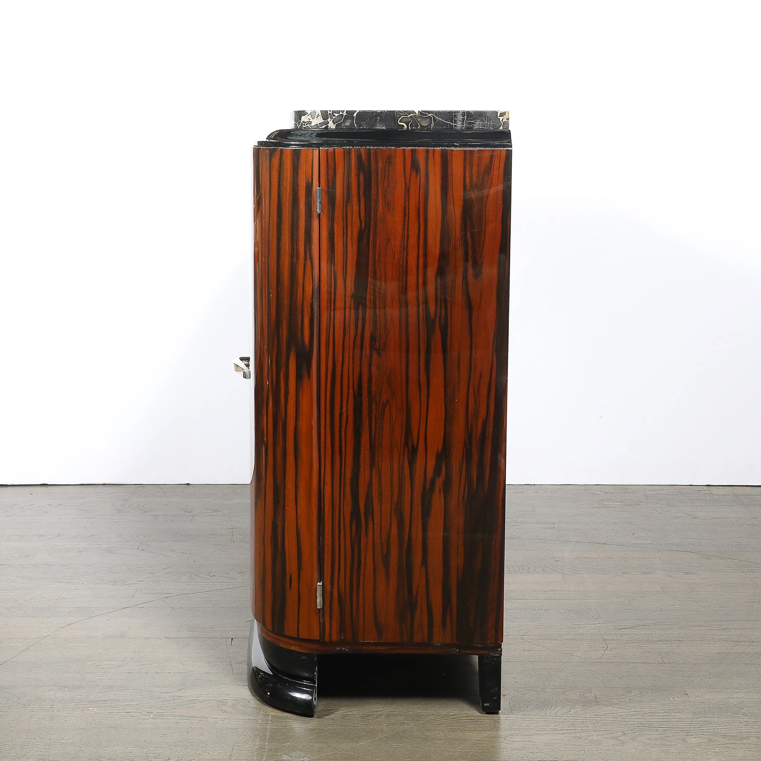Art Deco Rosewood, Walnut & Black-Lacquer Bar Cabinet w/ Porto Marble Top offered by High Style Deco — image 10