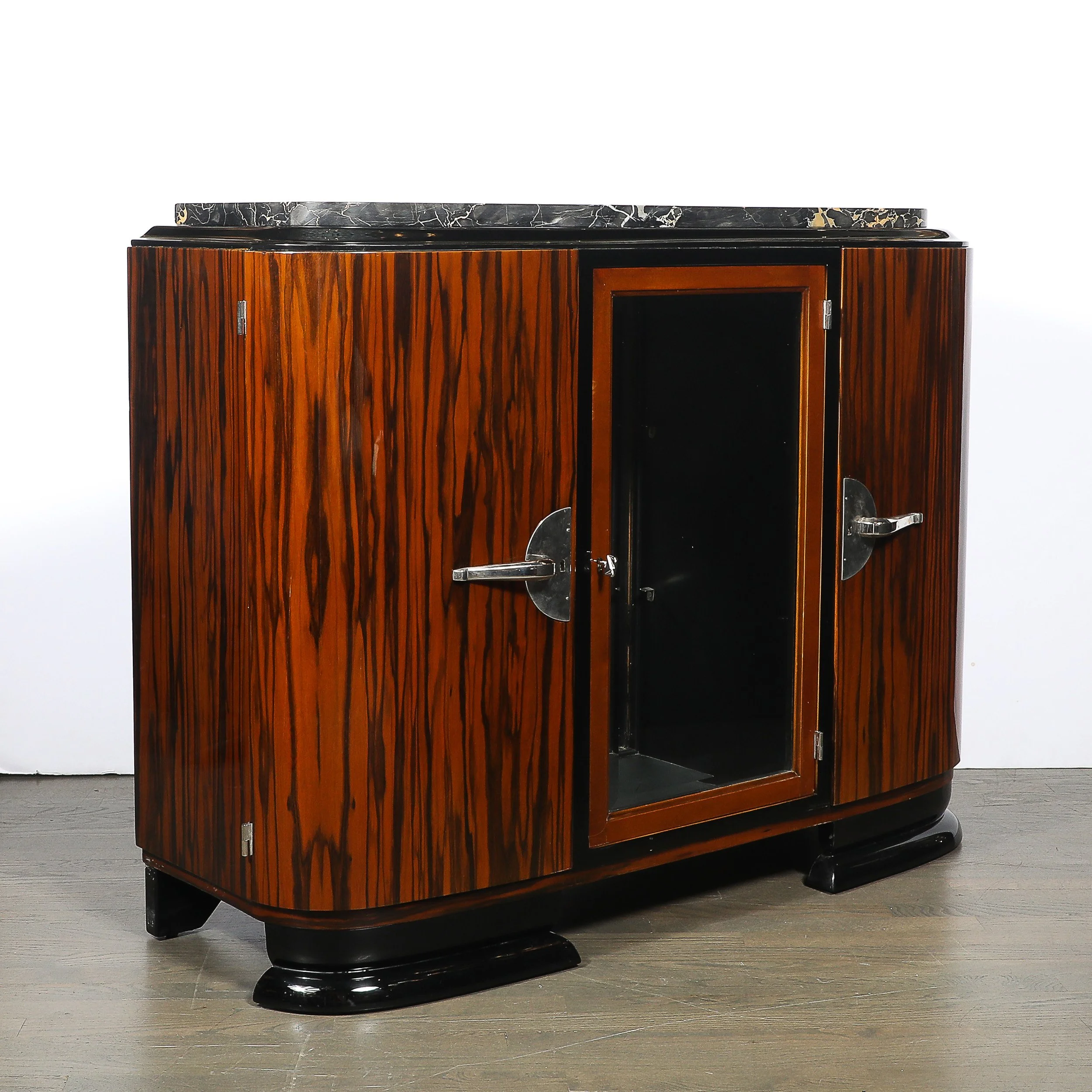 Art Deco Rosewood, Walnut & Black-Lacquer Bar Cabinet w/ Porto Marble Top offered by High Style Deco — image 12