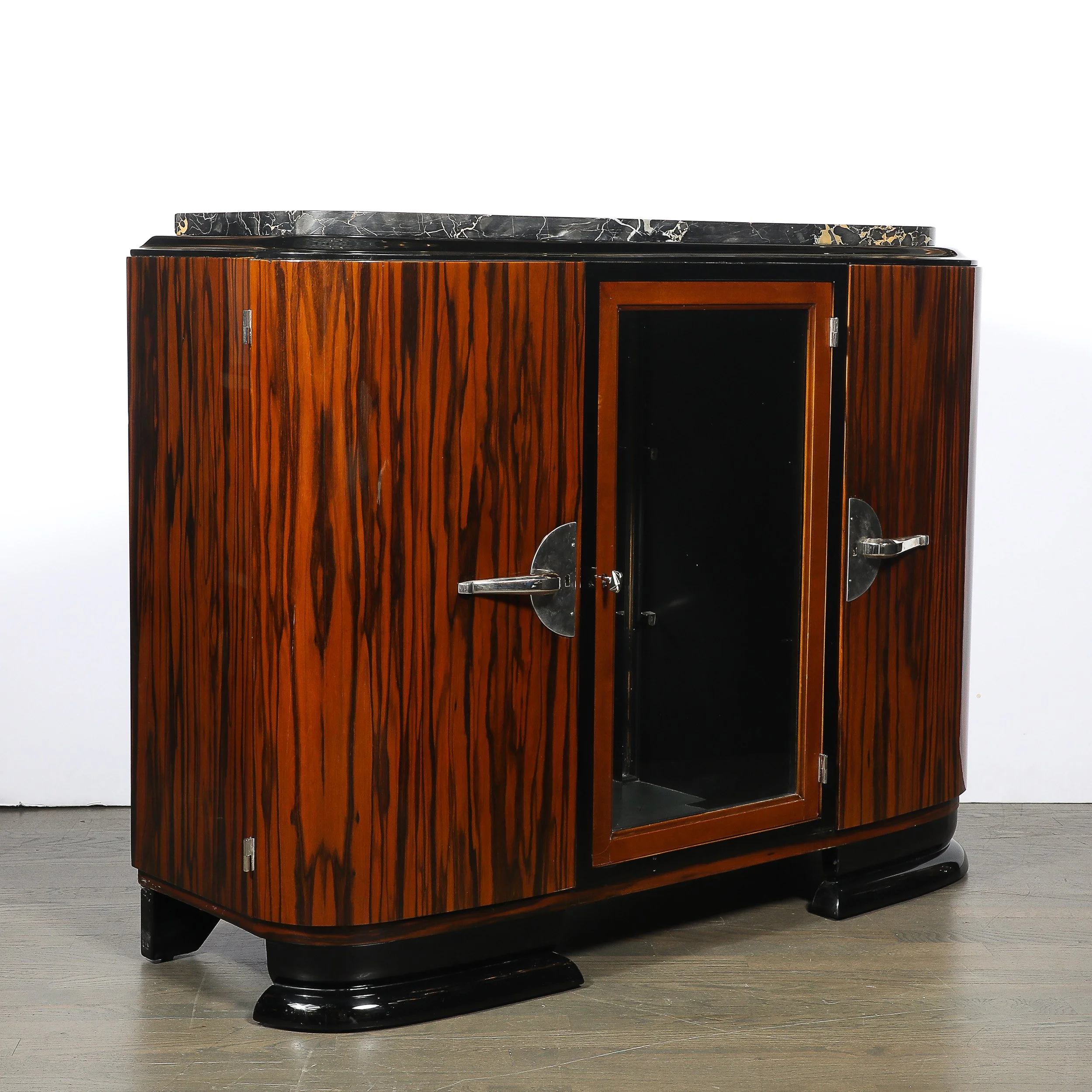 Art Deco Rosewood, Walnut & Black-Lacquer Bar Cabinet w/ Porto Marble Top offered by High Style Deco — image 14
