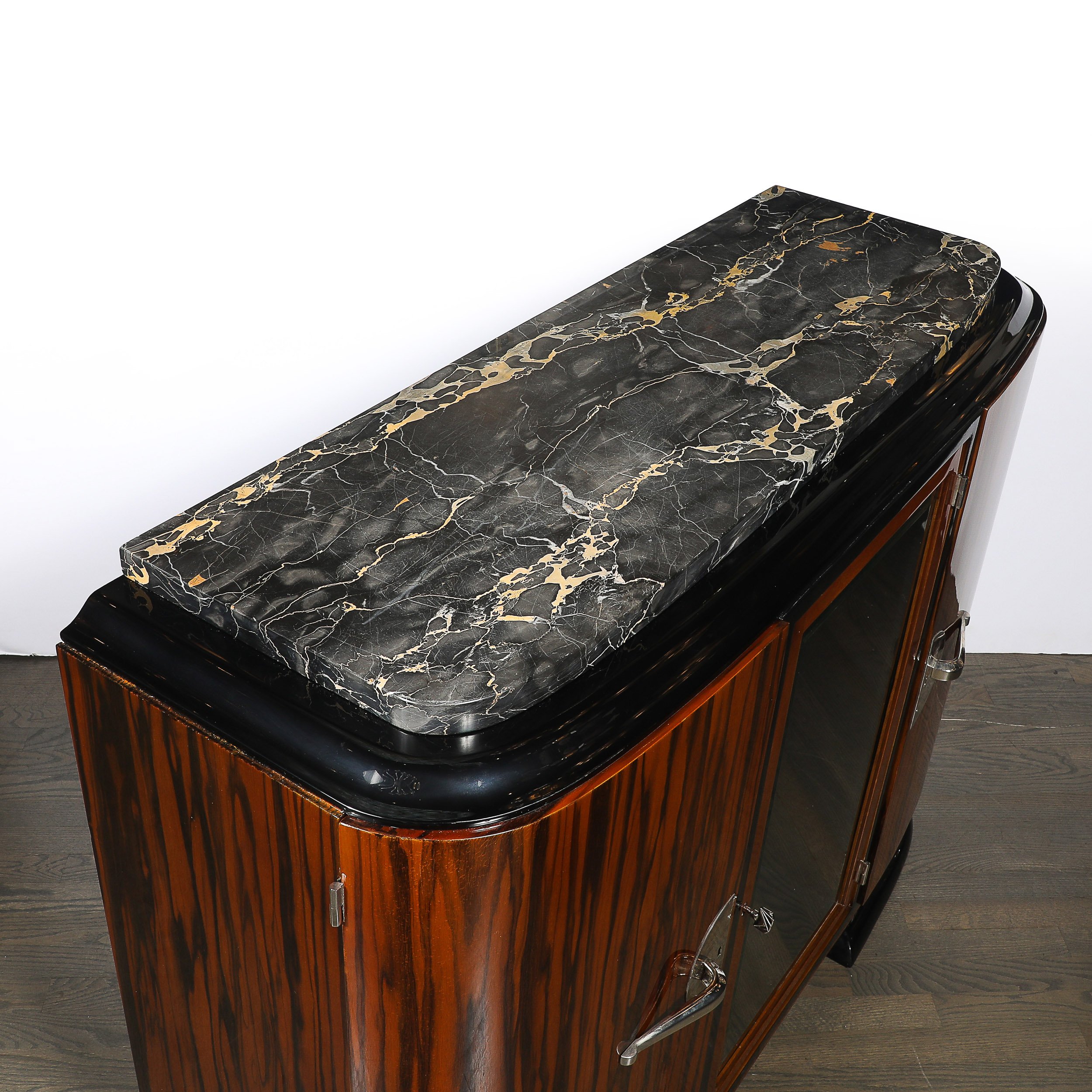 Art Deco Rosewood, Walnut & Black-Lacquer Bar Cabinet w/ Porto Marble Top offered by High Style Deco — image 15