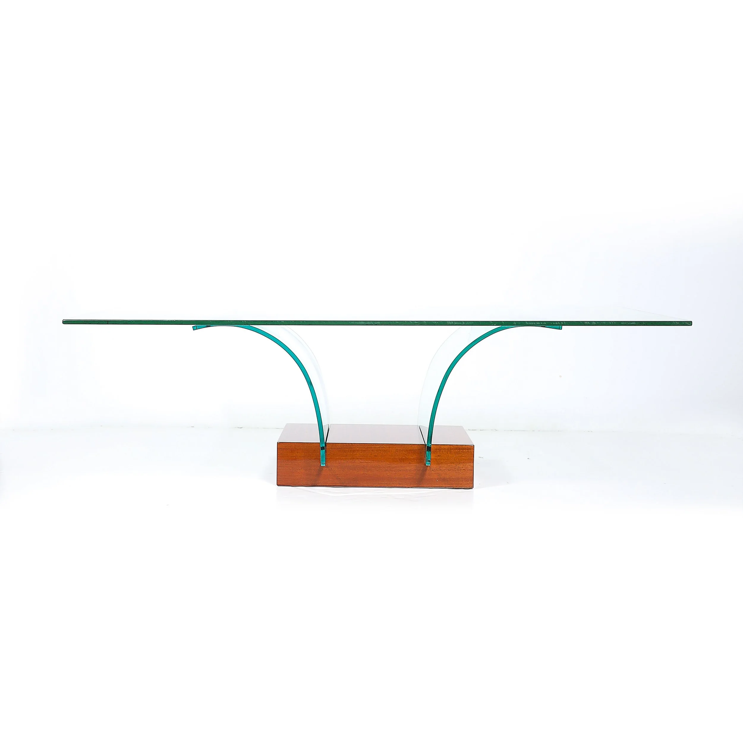 Mid-Century Modernage Curved Glass Cocktail Table W/ Rectilinear Walnut Base offered by High Style Deco — image 11