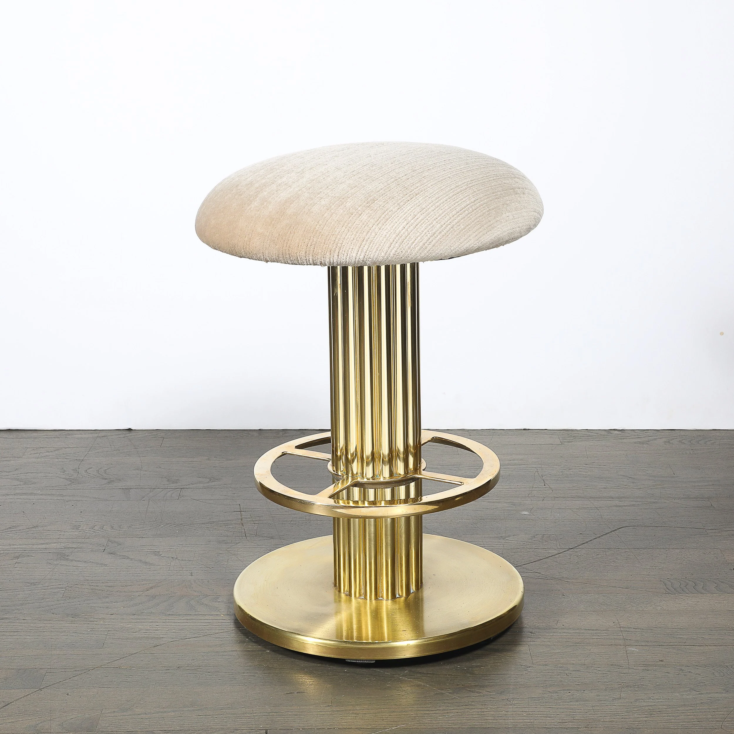 Mid-Century Designed for Leisure Fluted & Cream Upholstered Brass Counter Stool offered by High Style Deco — image 5
