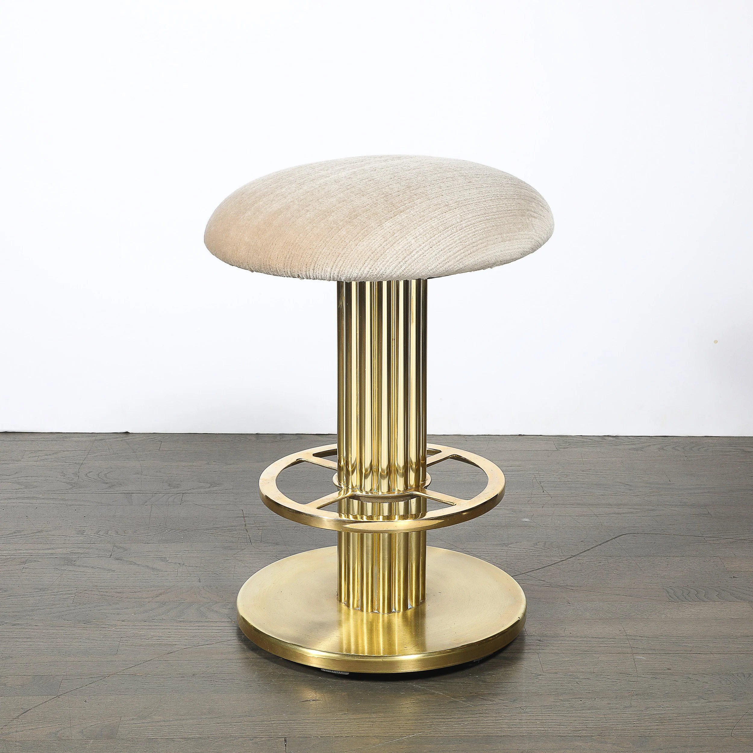Mid-Century Designed for Leisure Fluted & Cream Upholstered Brass Counter Stool offered by High Style Deco — image 4