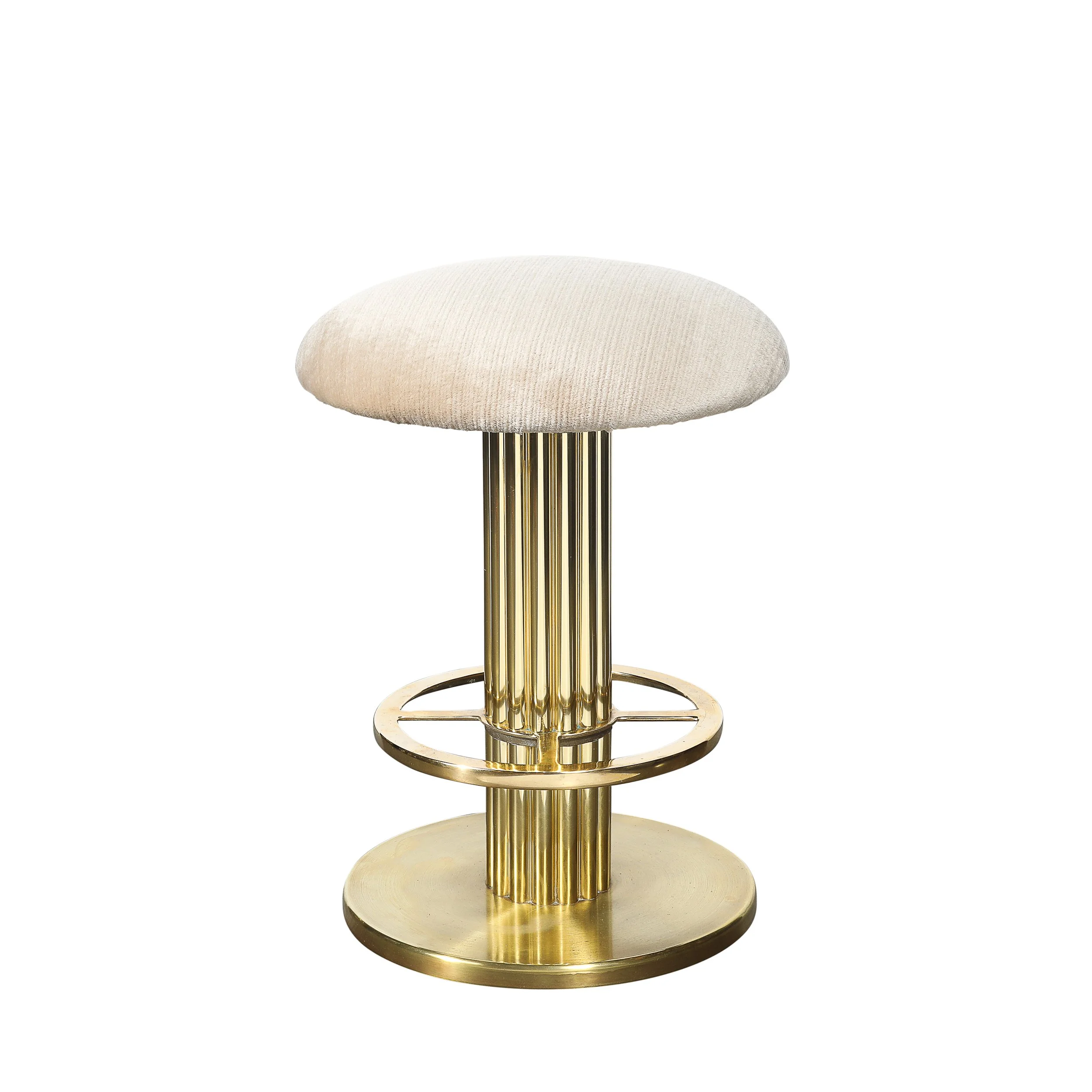 Mid-Century Designed for Leisure Fluted & Cream Upholstered Brass Counter Stool offered by High Style Deco — image 1
