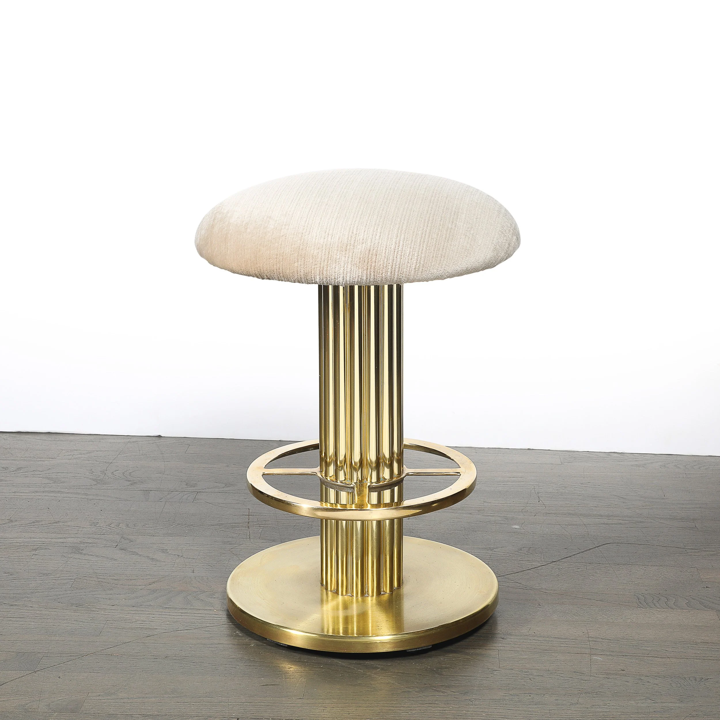 Mid-Century Designed for Leisure Fluted & Cream Upholstered Brass Counter Stool offered by High Style Deco — image 7