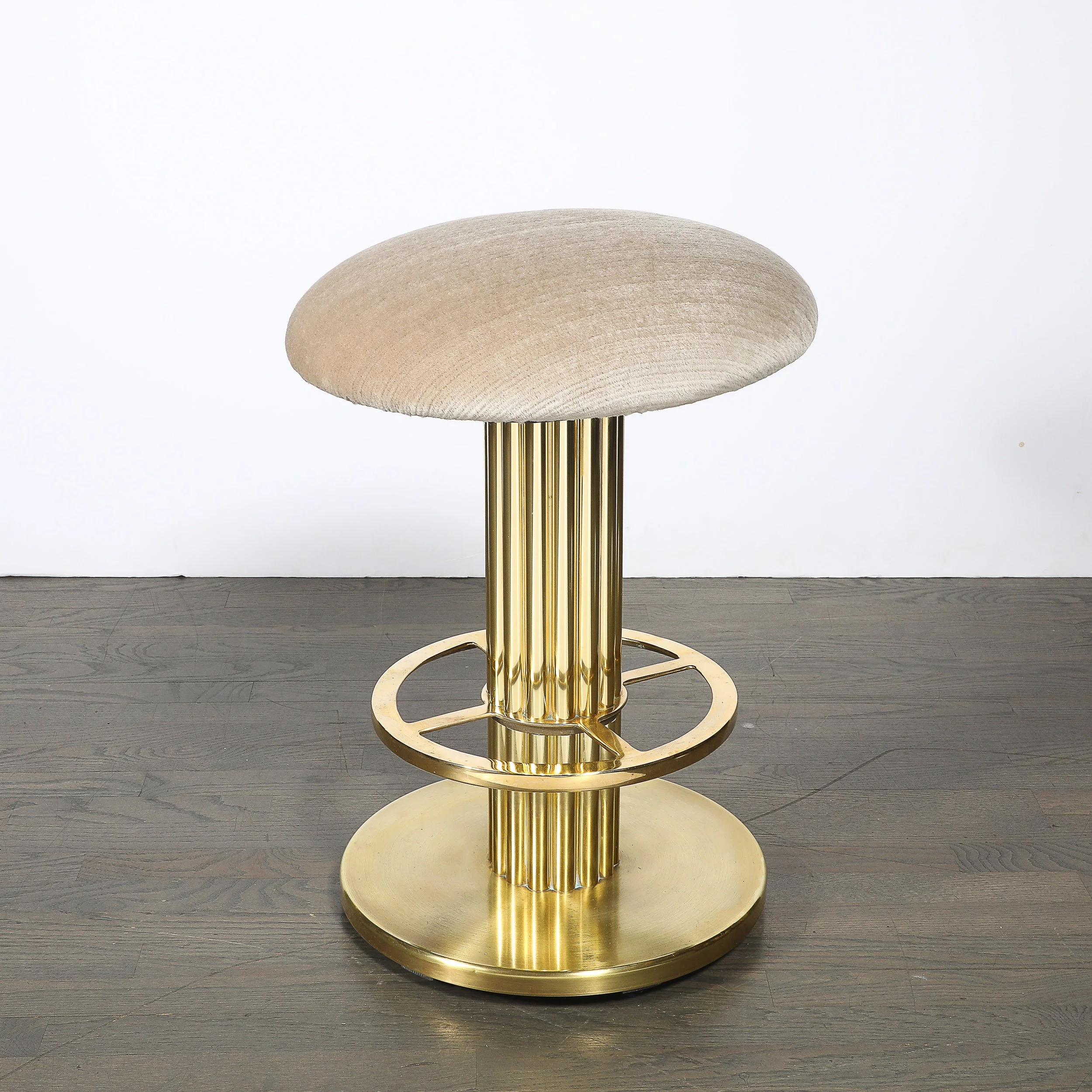 Mid-Century Designed for Leisure Fluted & Cream Upholstered Brass Counter Stool offered by High Style Deco — image 10