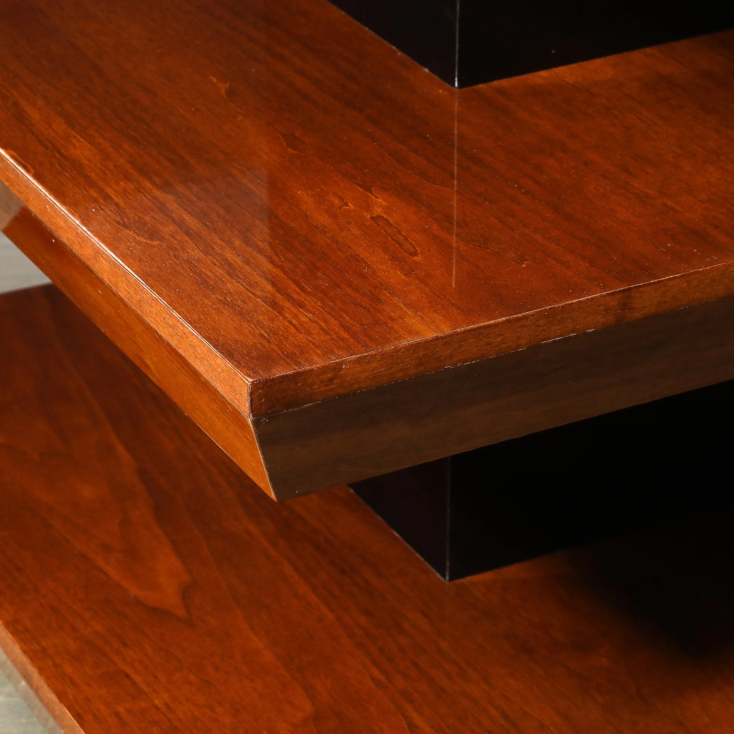 Custom by High Style Deco 3-Tier Art Deco Walnut & Black Lacquer Table offered by High Style Deco — image 2