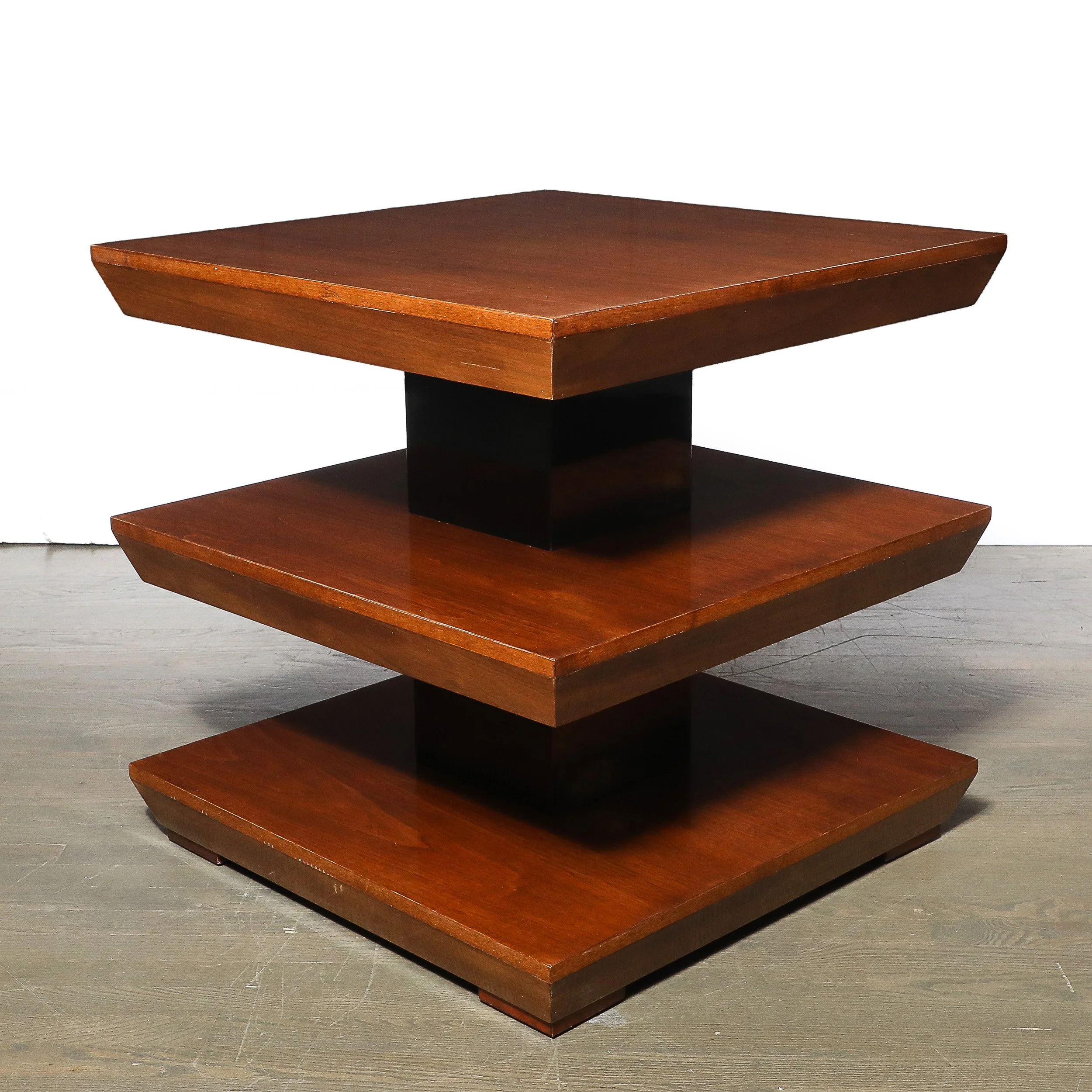 Custom by High Style Deco 3-Tier Art Deco Walnut & Black Lacquer Table offered by High Style Deco — image 3