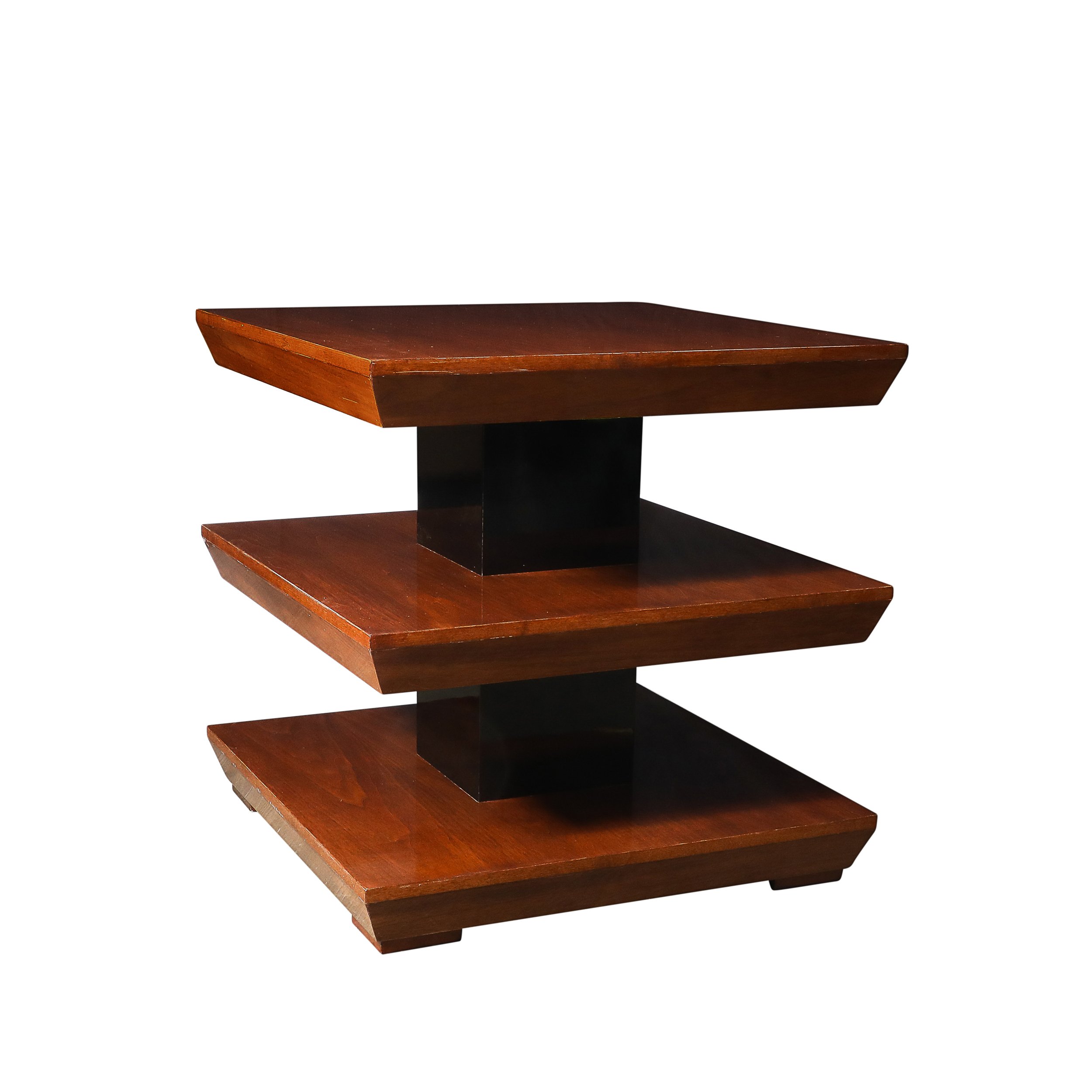 Custom by High Style Deco 3-Tier Art Deco Walnut & Black Lacquer Table offered by High Style Deco — image 1