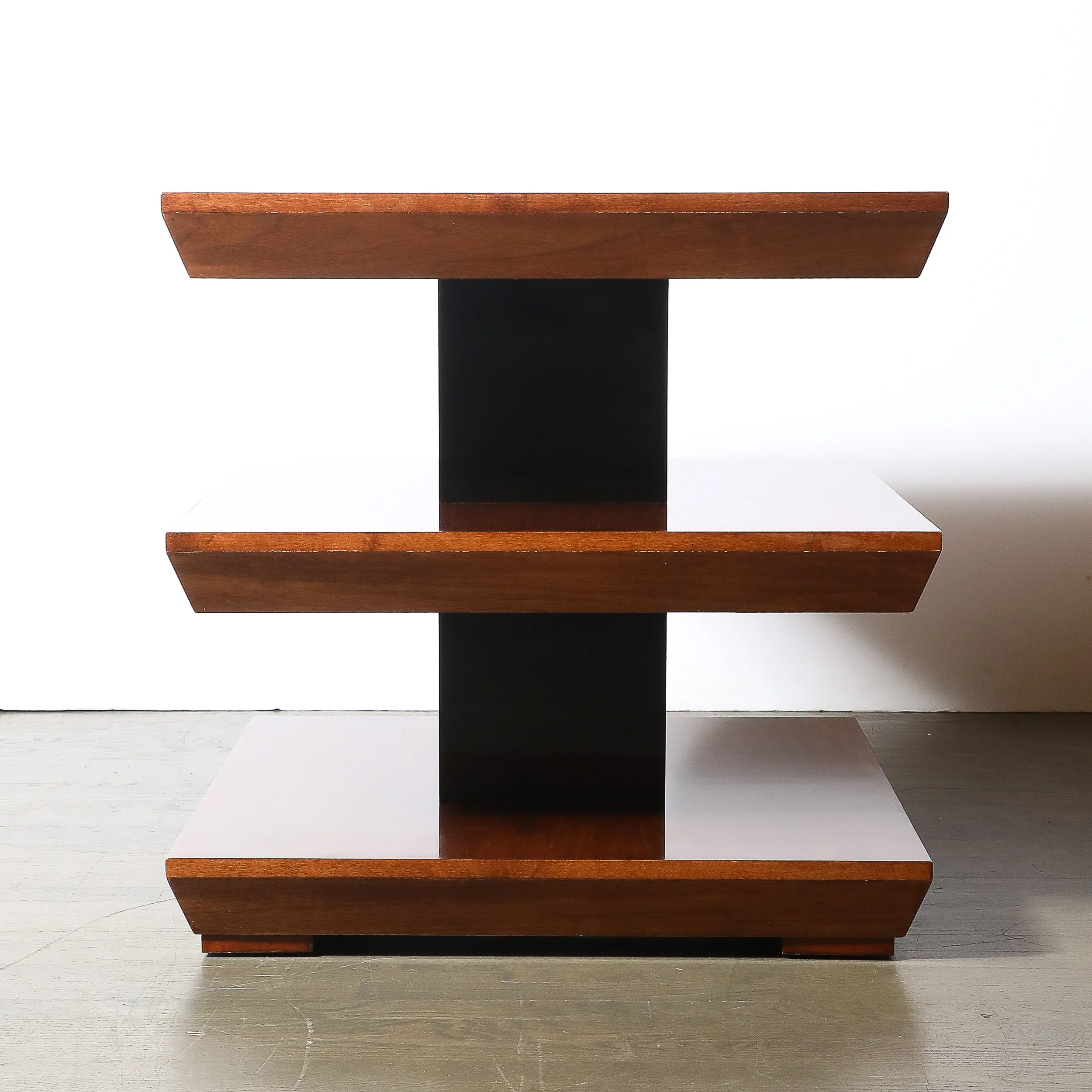Custom by High Style Deco 3-Tier Art Deco Walnut & Black Lacquer Table offered by High Style Deco — image 7