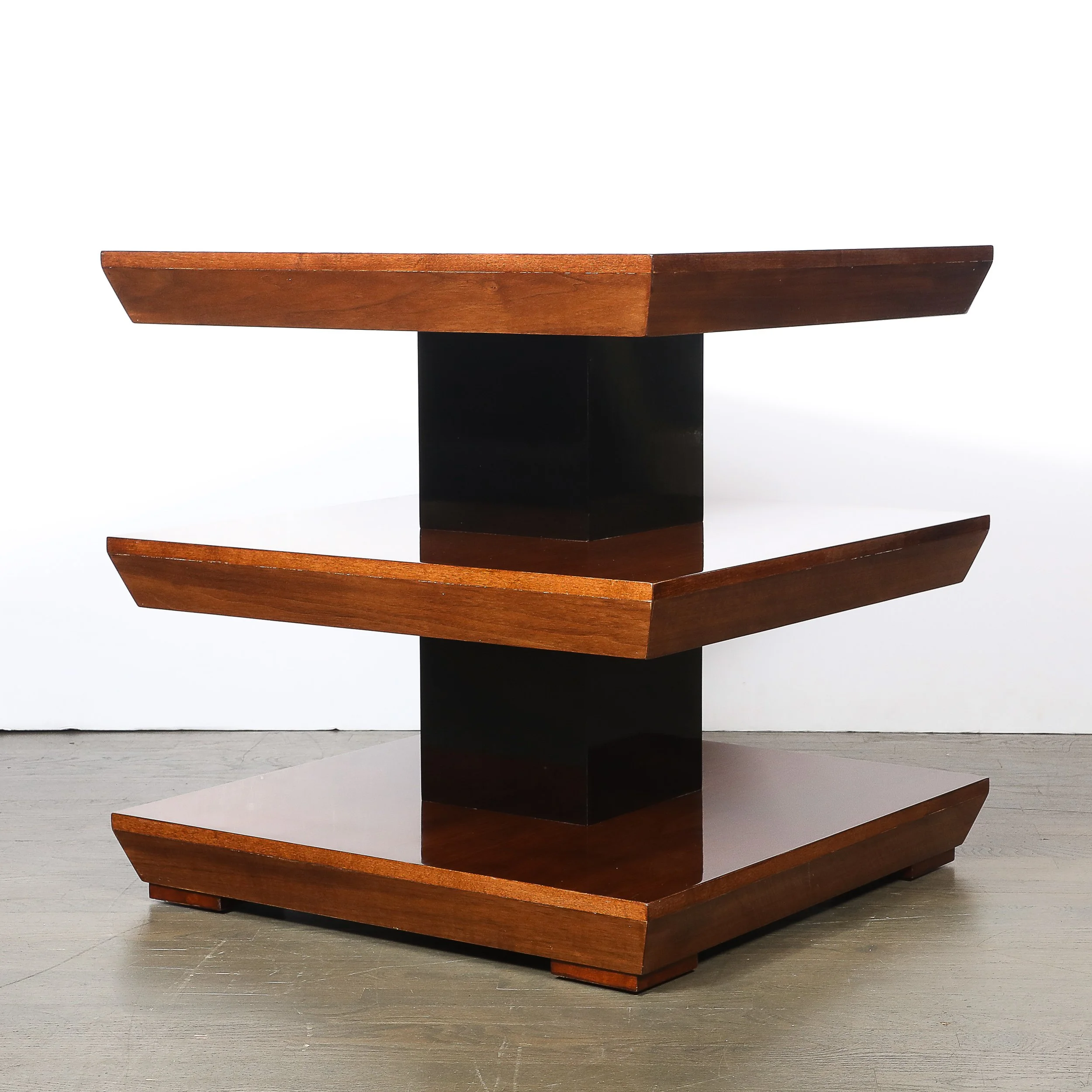 Custom by High Style Deco 3-Tier Art Deco Walnut & Black Lacquer Table offered by High Style Deco — image 10