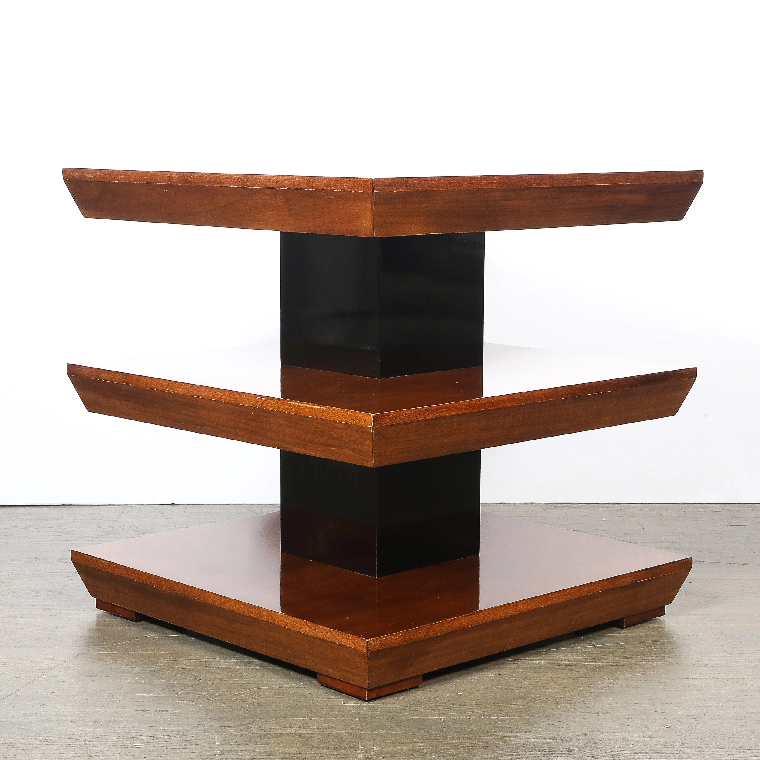 Custom by High Style Deco 3-Tier Art Deco Walnut & Black Lacquer Table offered by High Style Deco — image 11