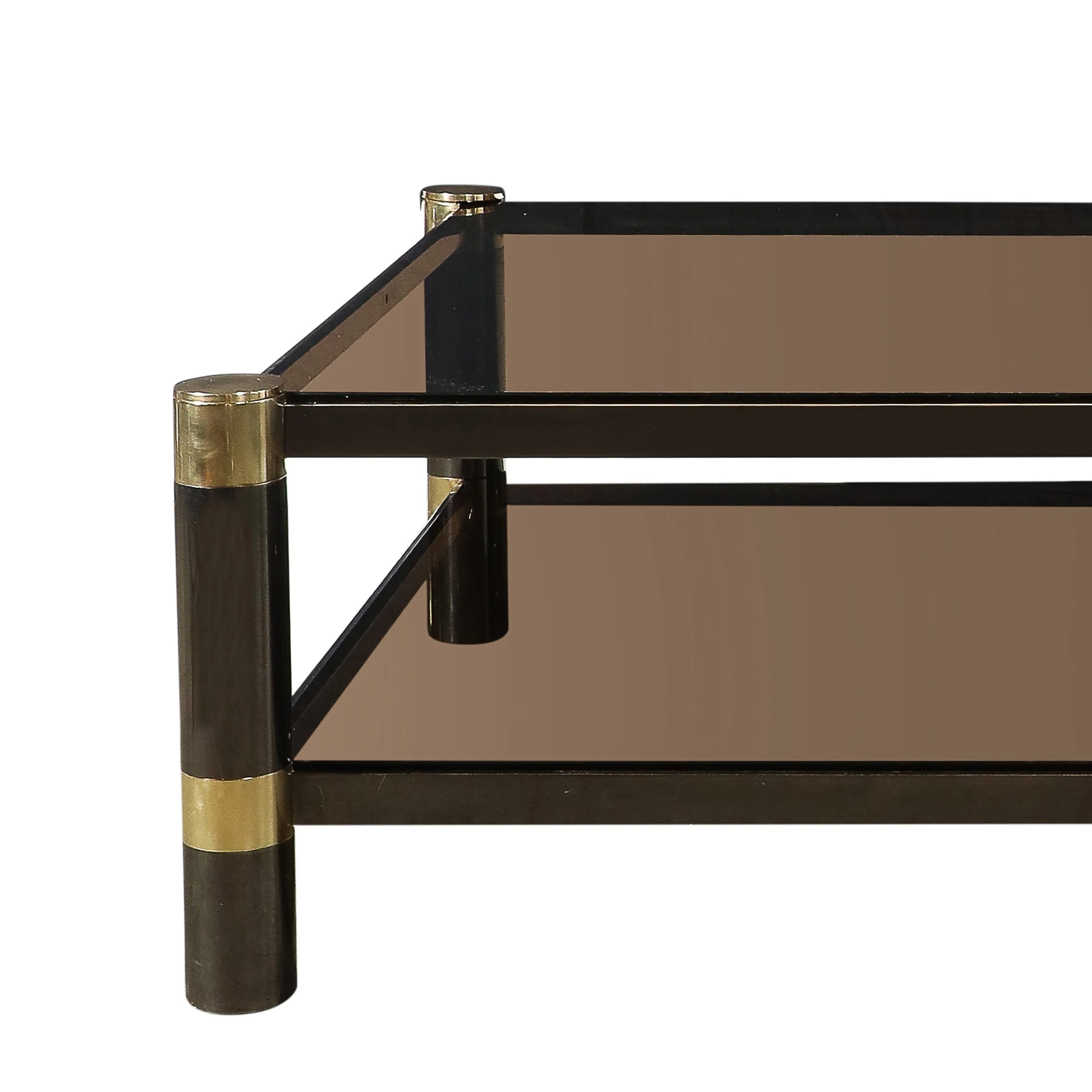 Mid-Century Signed Karl Springer 2-Tier Gunmetal & Brass Cocktail Table offered by High Style Deco — image 2