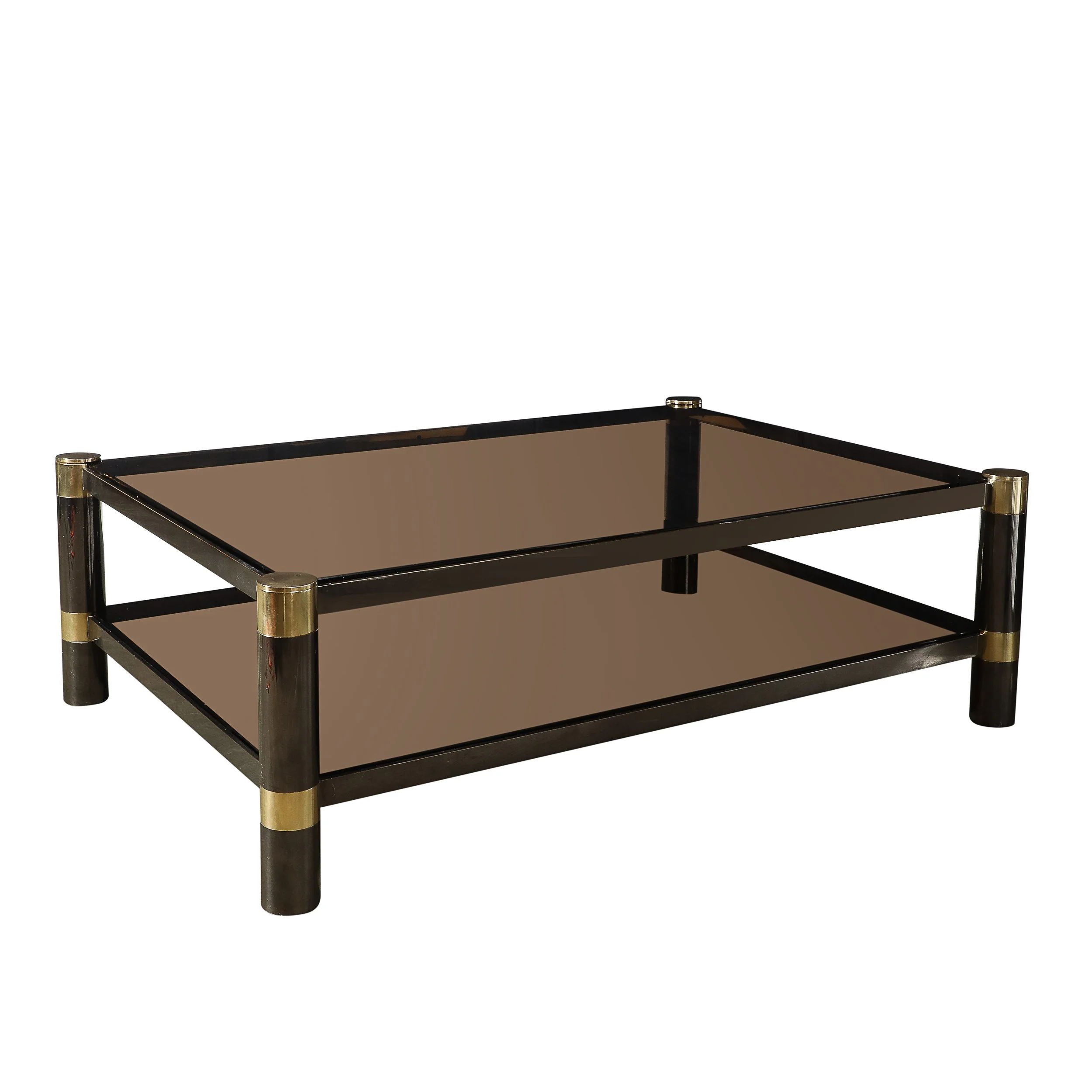 Mid-Century Signed Karl Springer 2-Tier Gunmetal & Brass Cocktail Table