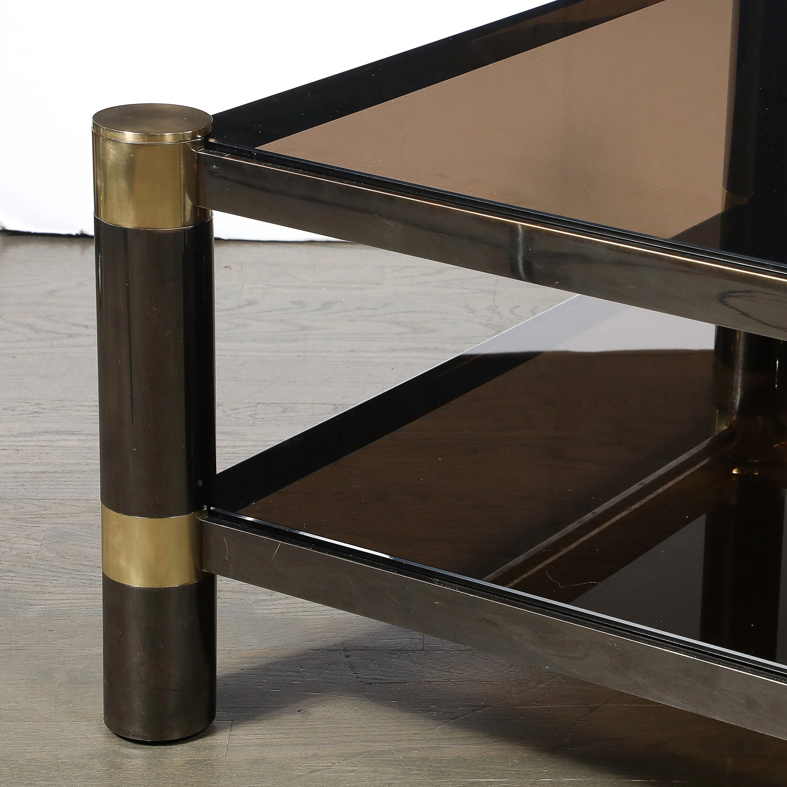 Mid-Century Signed Karl Springer 2-Tier Gunmetal & Brass Cocktail Table offered by High Style Deco — image 3