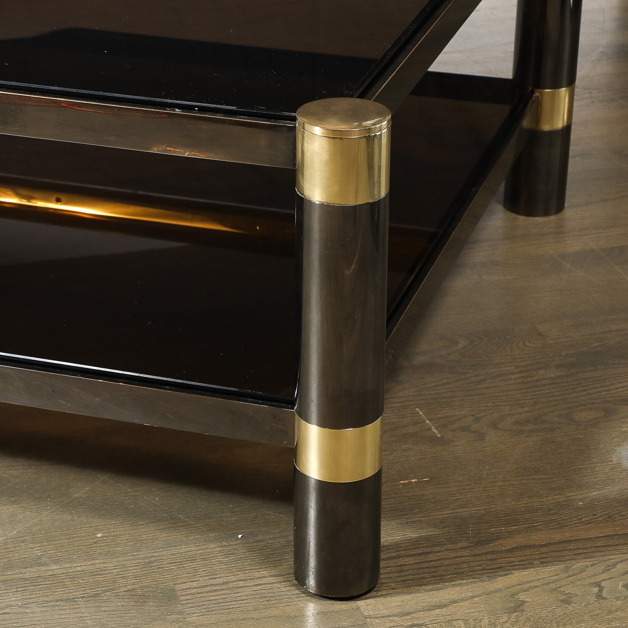 Mid-Century Signed Karl Springer 2-Tier Gunmetal & Brass Cocktail Table offered by High Style Deco — image 5