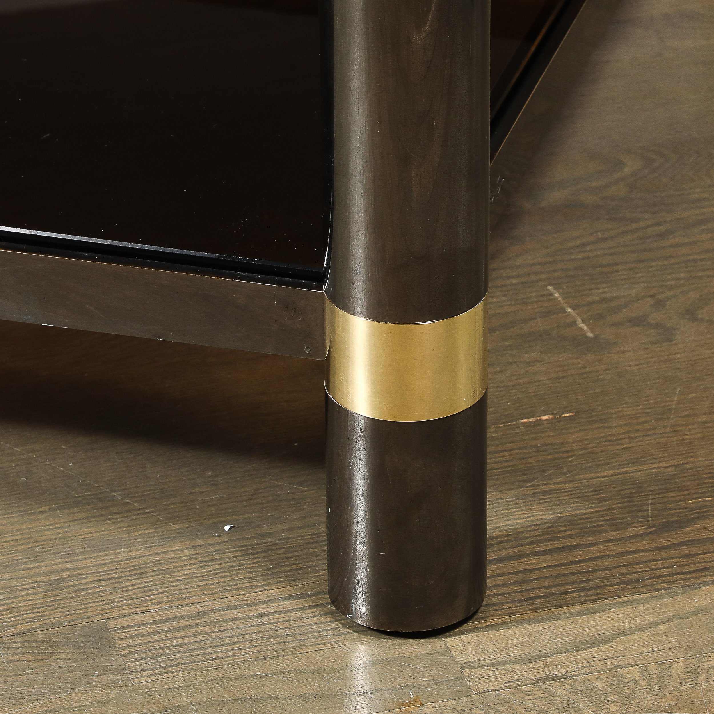 Mid-Century Signed Karl Springer 2-Tier Gunmetal & Brass Cocktail Table offered by High Style Deco — image 6