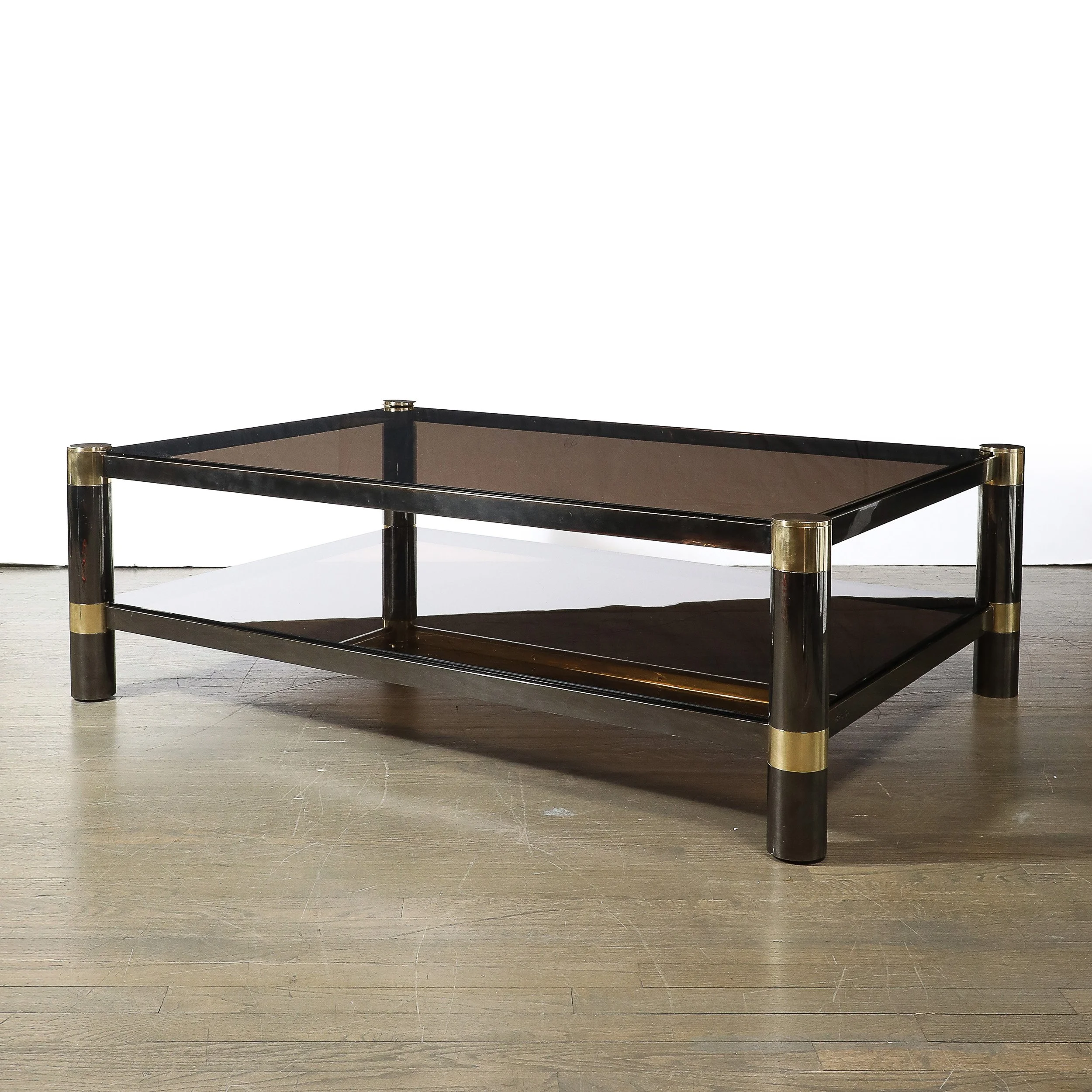 Mid-Century Signed Karl Springer 2-Tier Gunmetal & Brass Cocktail Table offered by High Style Deco — image 7