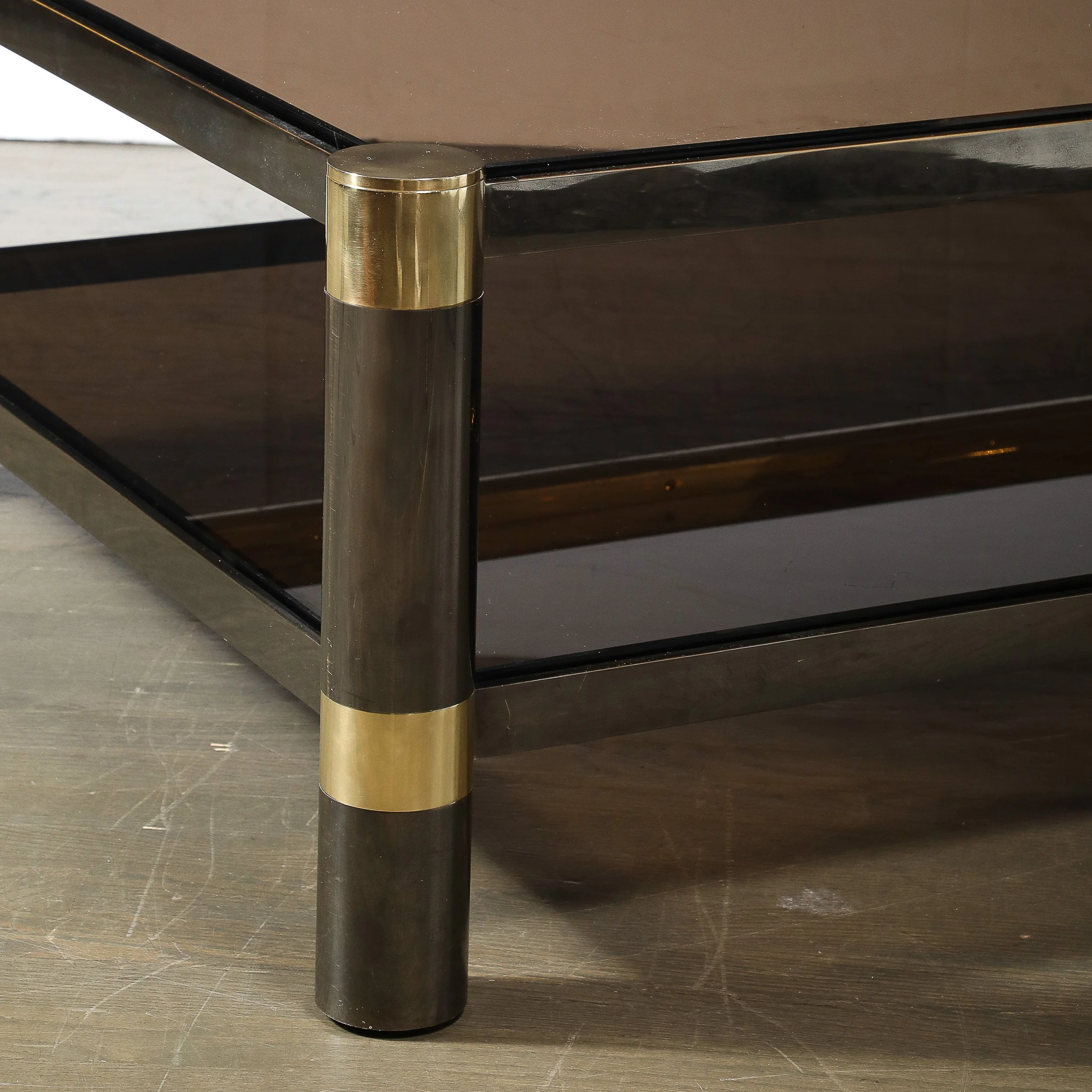 Mid-Century Signed Karl Springer 2-Tier Gunmetal & Brass Cocktail Table offered by High Style Deco — image 10