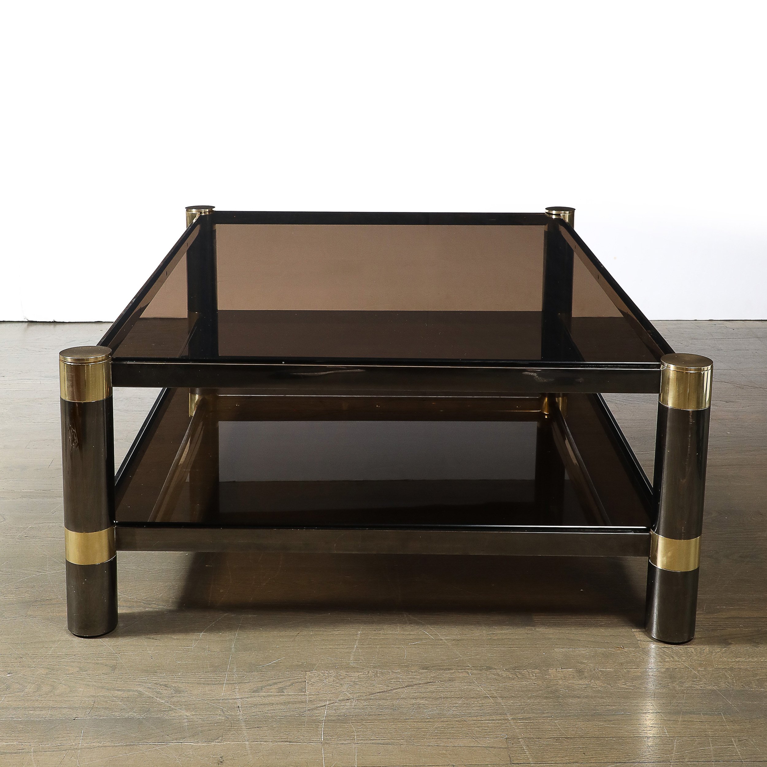Mid-Century Signed Karl Springer 2-Tier Gunmetal & Brass Cocktail Table offered by High Style Deco — image 11