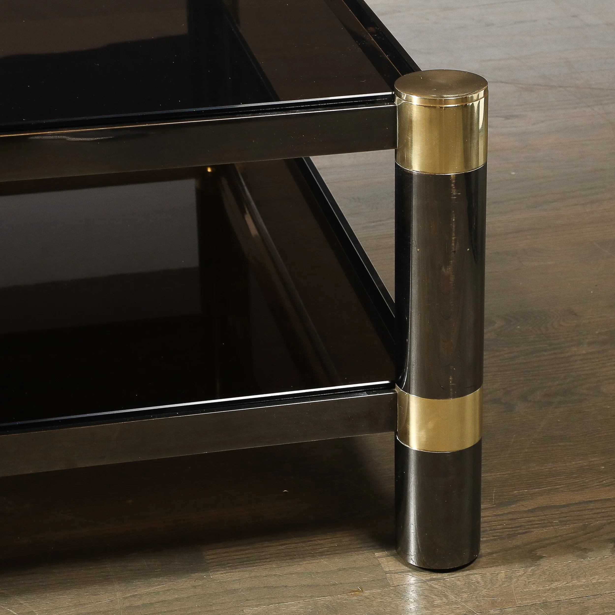 Mid-Century Signed Karl Springer 2-Tier Gunmetal & Brass Cocktail Table offered by High Style Deco — image 12