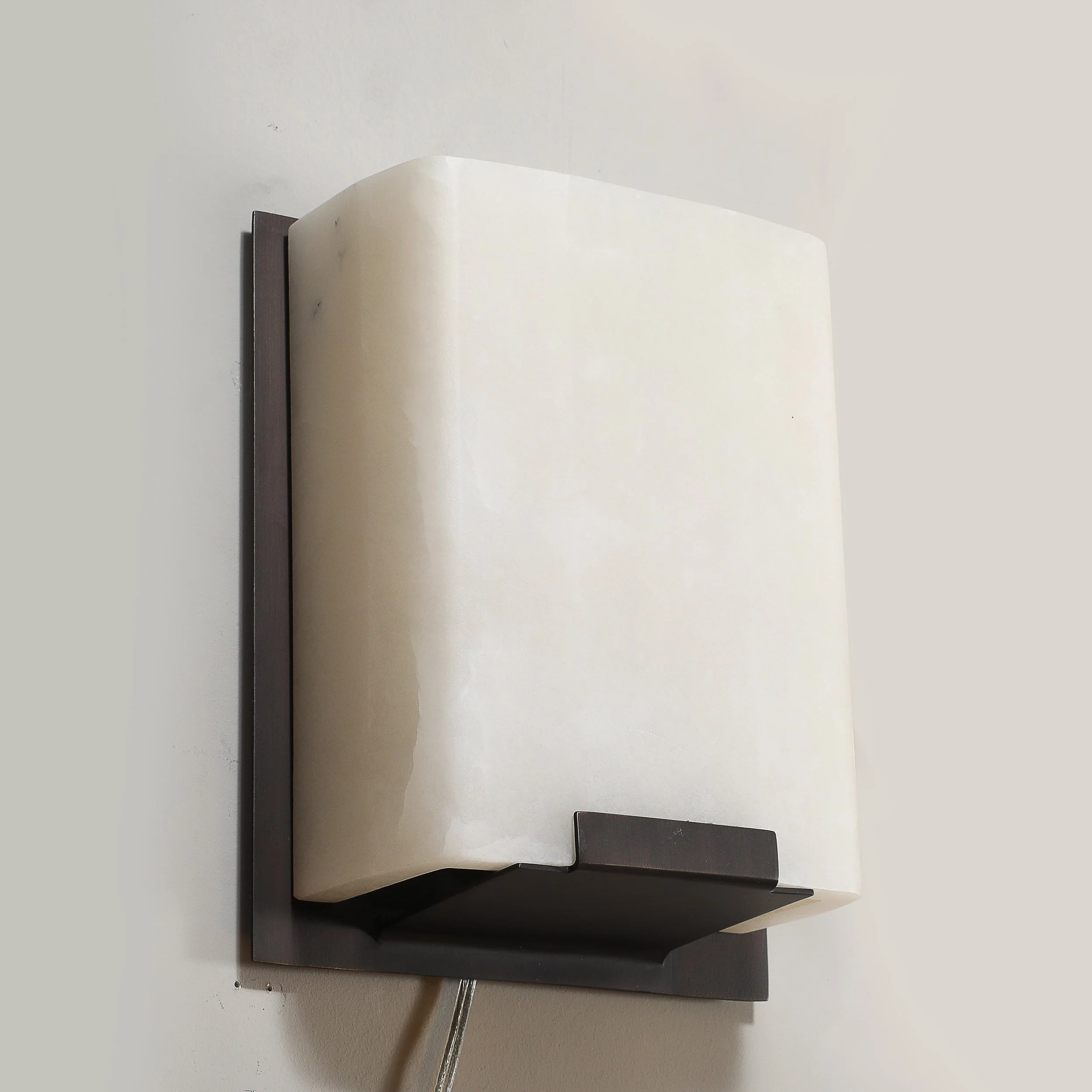 Pair of Modernist Alabaster & Oil-Rubbed Bronze Wall Sconces offered by High Style Deco — image 5