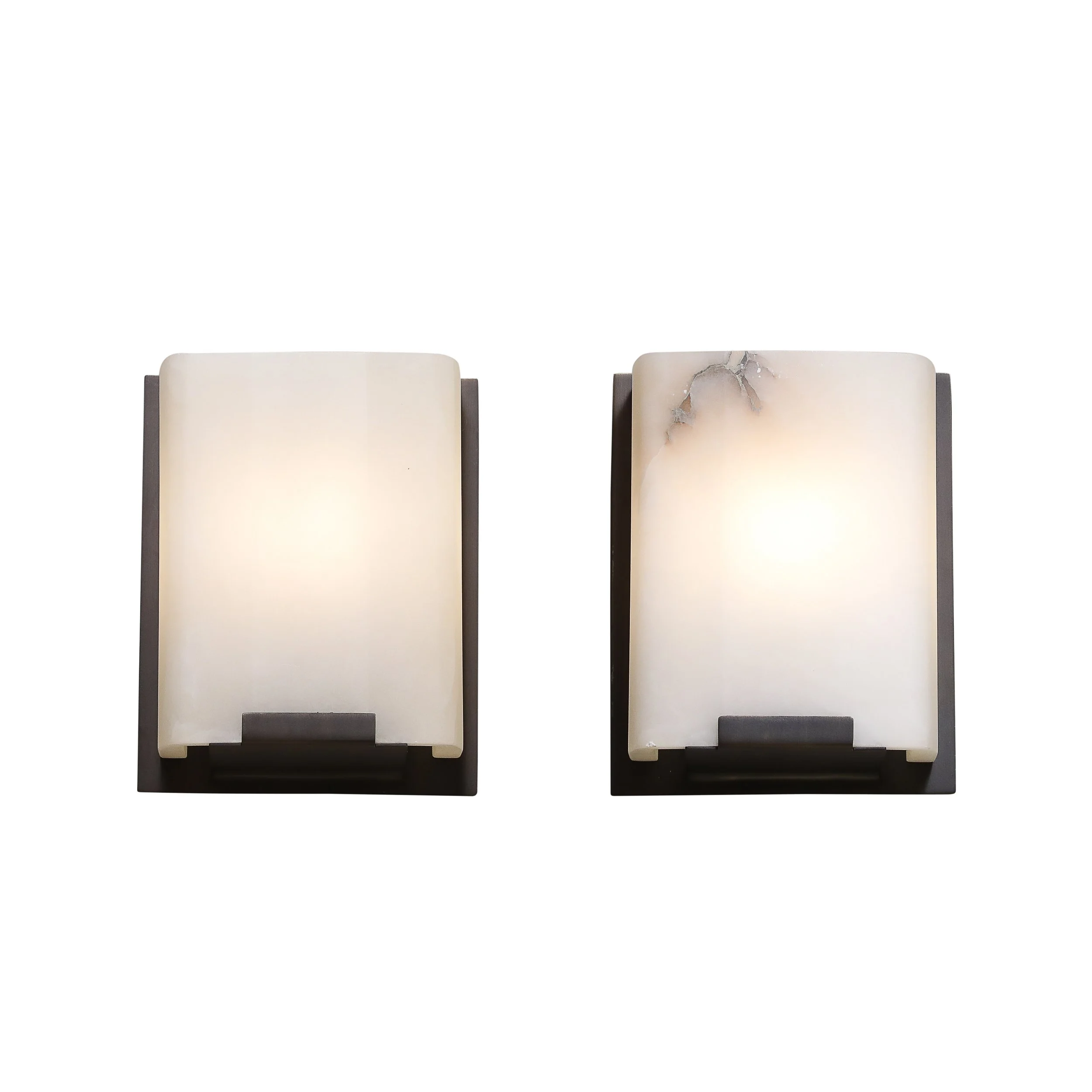 Pair of Modernist Alabaster & Oil-Rubbed Bronze Wall Sconces offered by High Style Deco — image 1