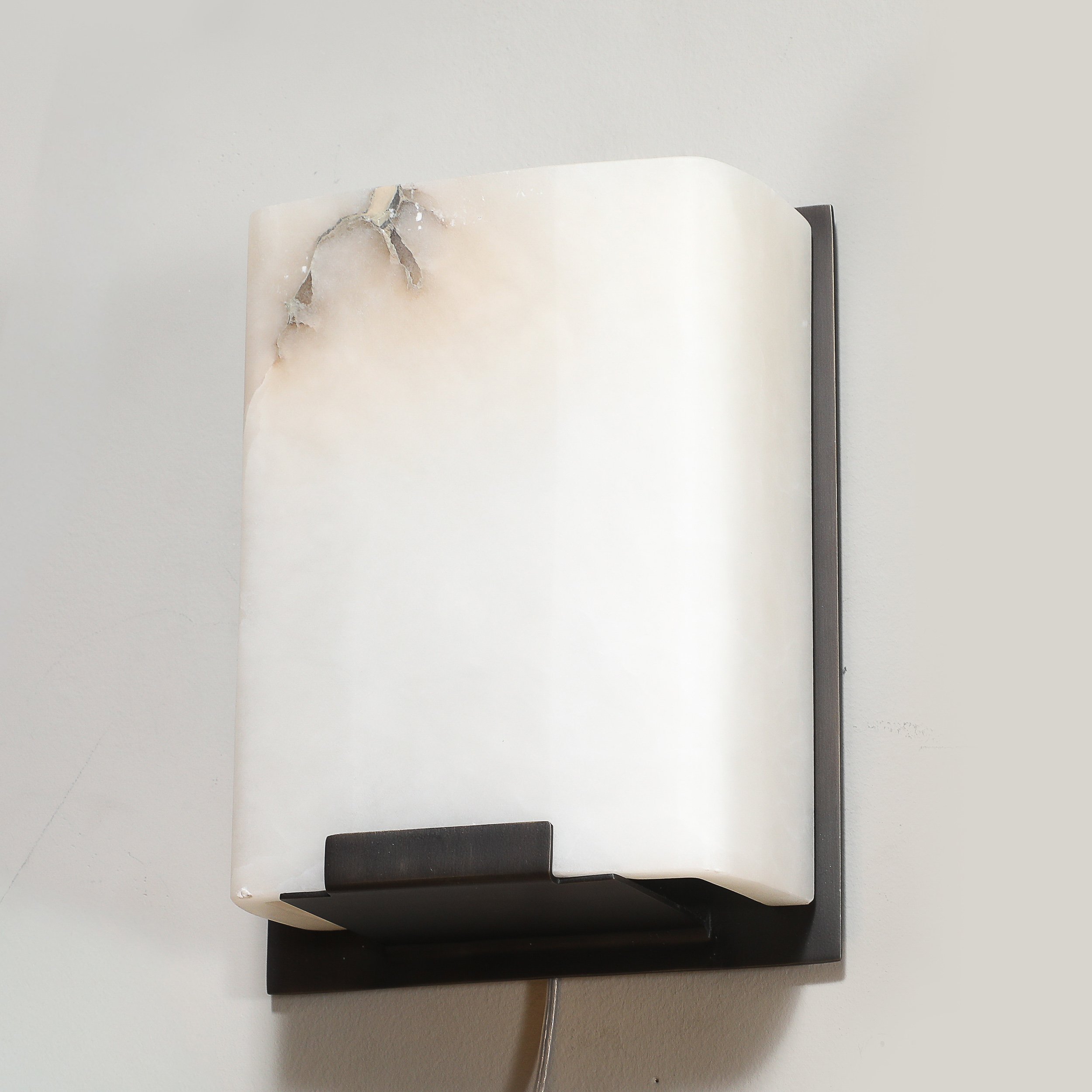 Pair of Modernist Alabaster & Oil-Rubbed Bronze Wall Sconces offered by High Style Deco — image 2