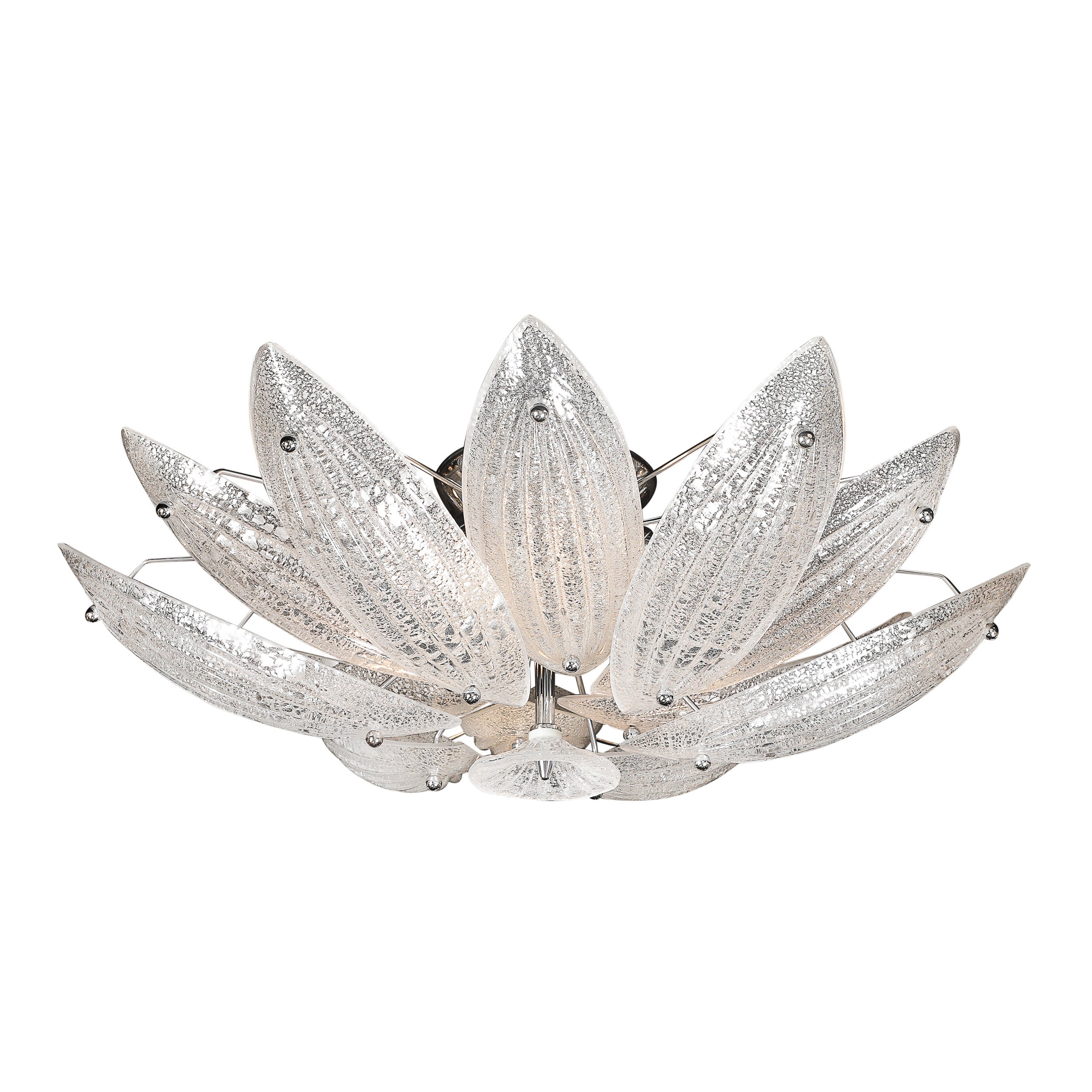 Modernist Hand-Blown Murano Glass Reeded Leaf Form Chandelier W/ 24K White Gold offered by High Style Deco — image 1