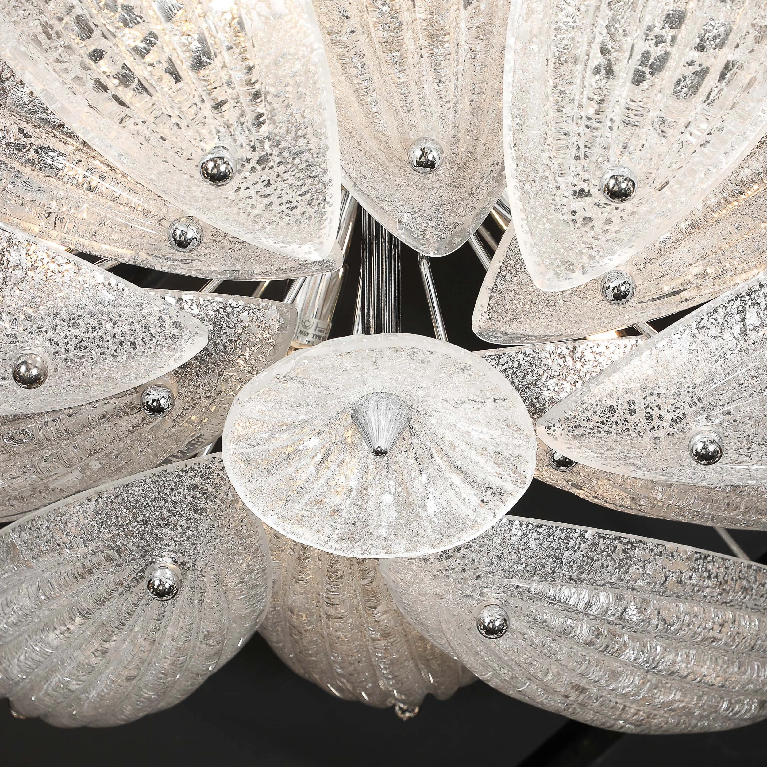 Modernist Hand-Blown Murano Glass Reeded Leaf Form Chandelier W/ 24K White Gold offered by High Style Deco — image 2