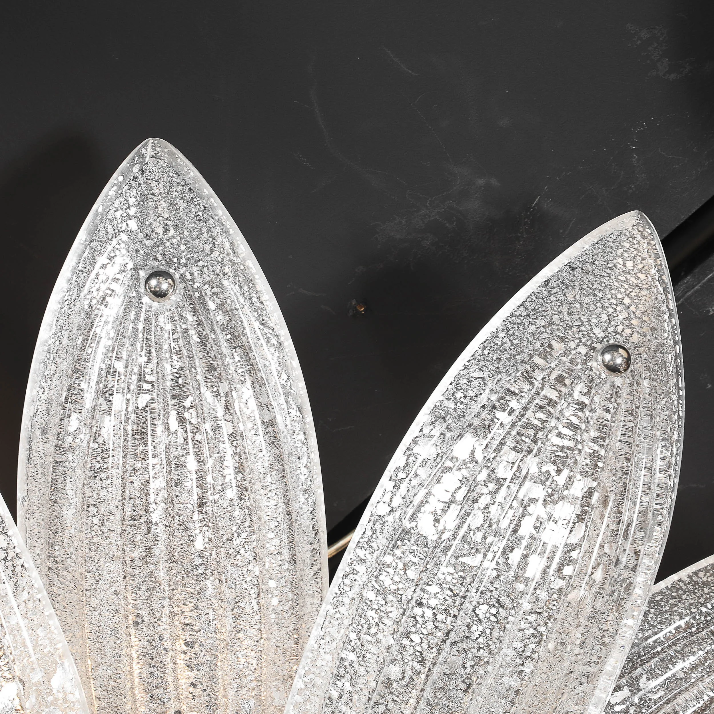 Modernist Hand-Blown Murano Glass Reeded Leaf Form Chandelier W/ 24K White Gold offered by High Style Deco — image 6