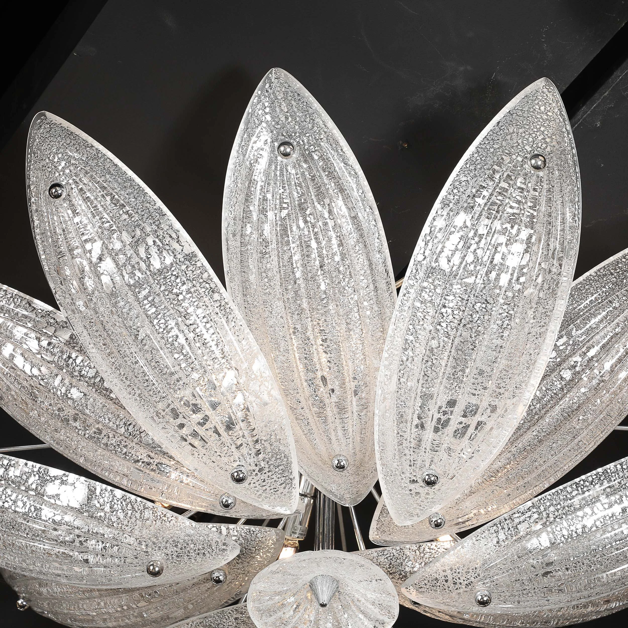 Modernist Hand-Blown Murano Glass Reeded Leaf Form Chandelier W/ 24K White Gold offered by High Style Deco — image 7