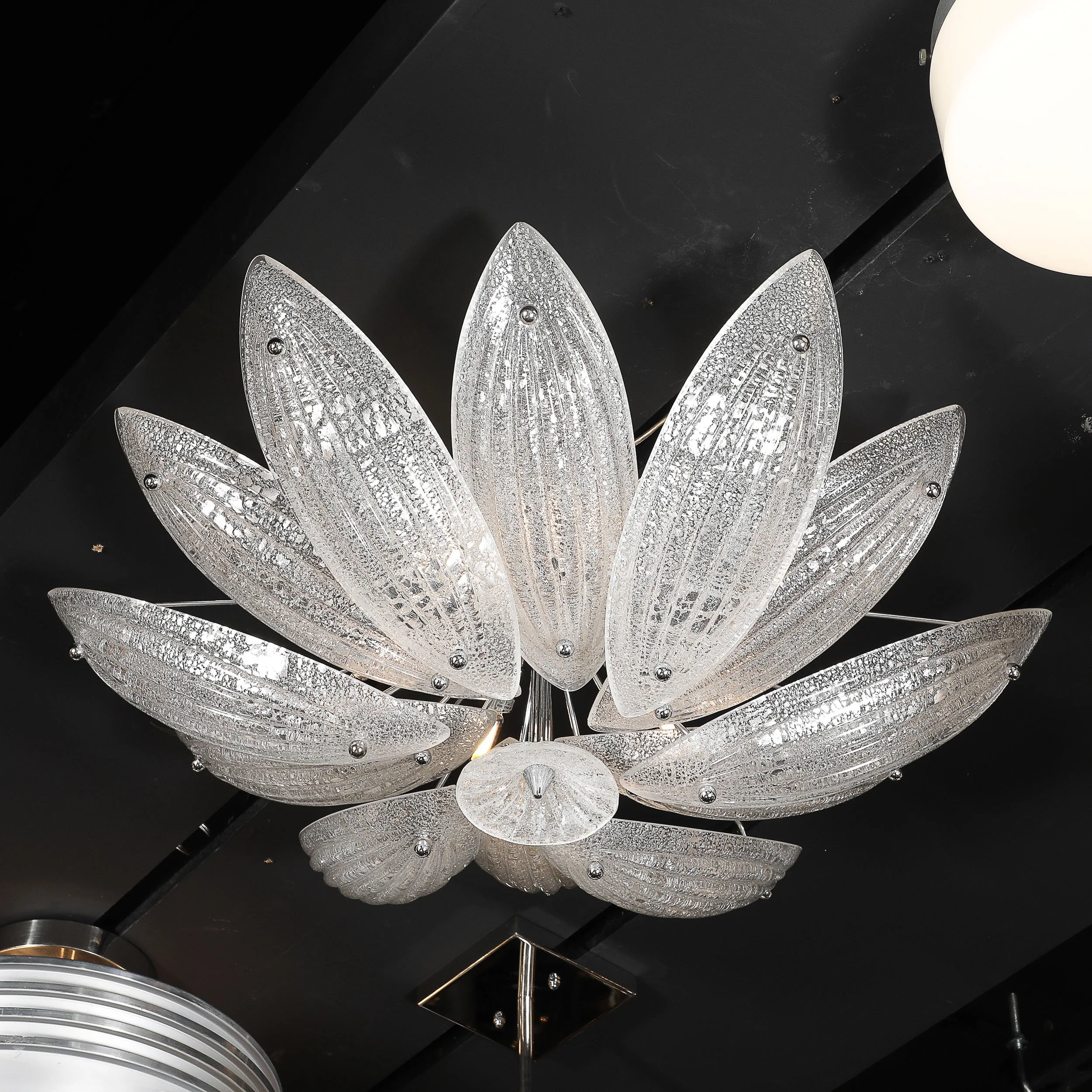 Modernist Hand-Blown Murano Glass Reeded Leaf Form Chandelier W/ 24K White Gold offered by High Style Deco — image 10