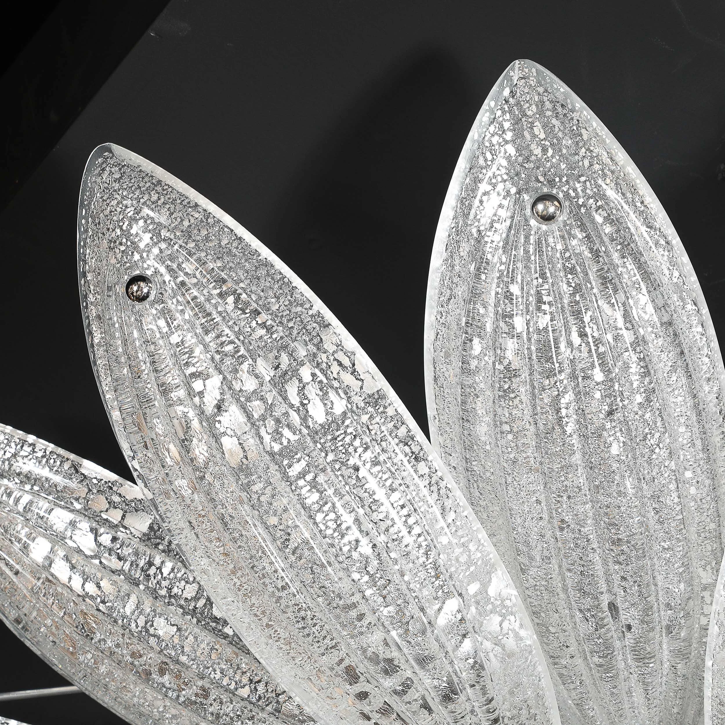 Modernist Hand-Blown Murano Glass Reeded Leaf Form Chandelier W/ 24K White Gold offered by High Style Deco — image 11