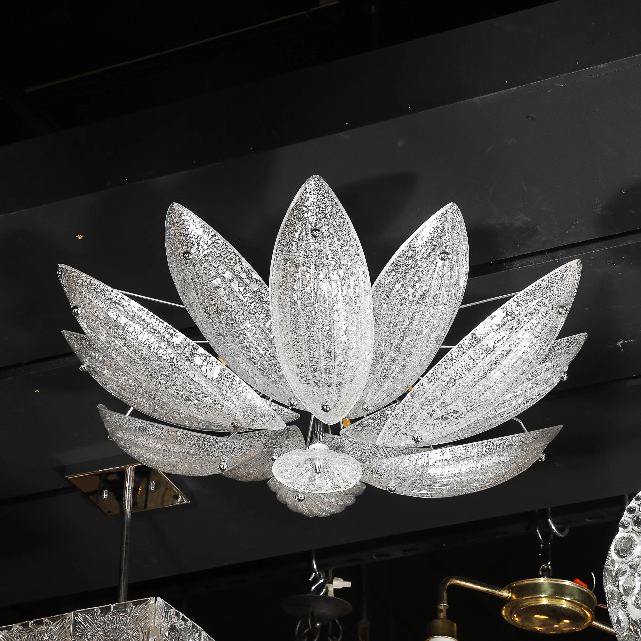 Modernist Hand-Blown Murano Glass Reeded Leaf Form Chandelier W/ 24K White Gold offered by High Style Deco — image 13