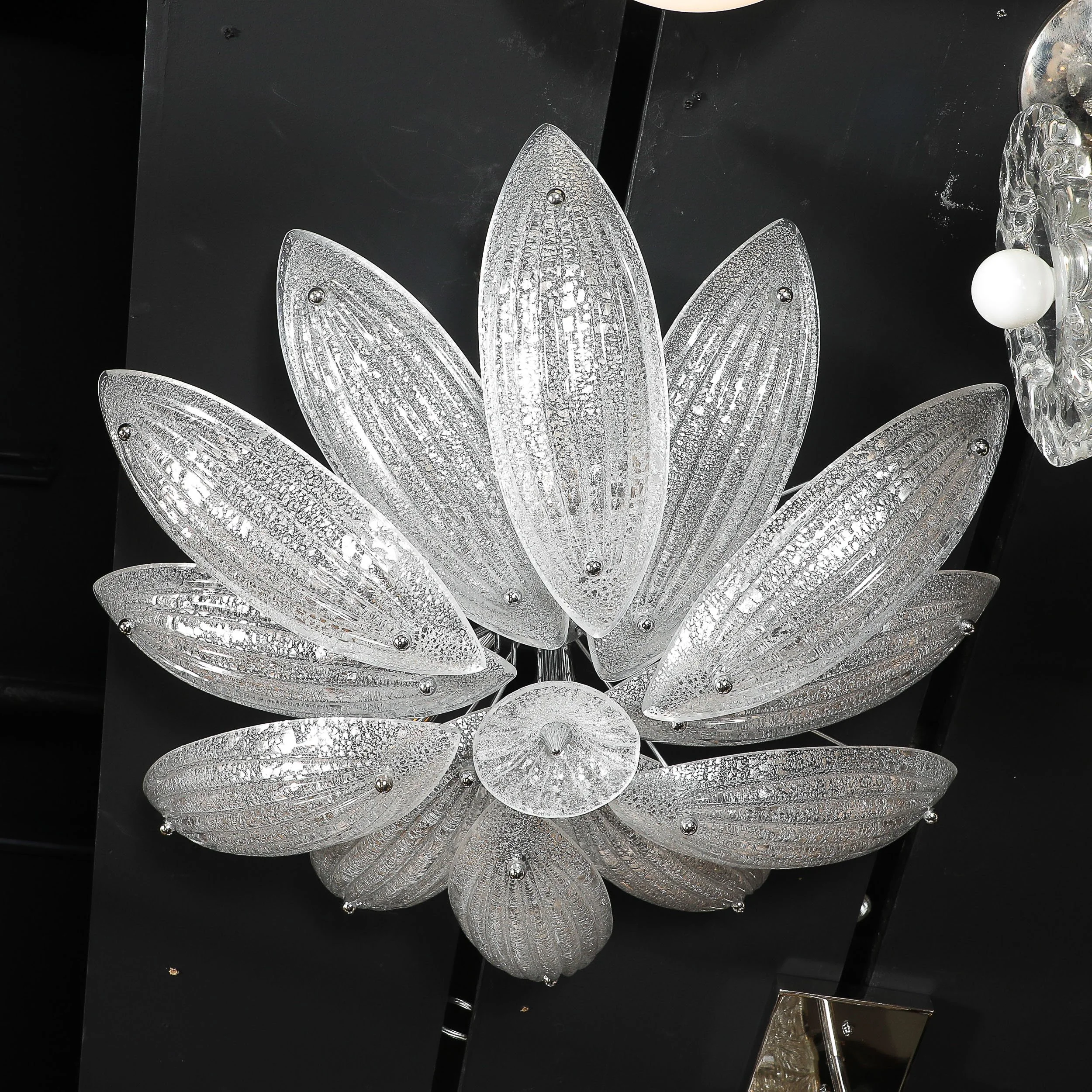 Modernist Hand-Blown Murano Glass Reeded Leaf Form Chandelier W/ 24K White Gold offered by High Style Deco — image 15