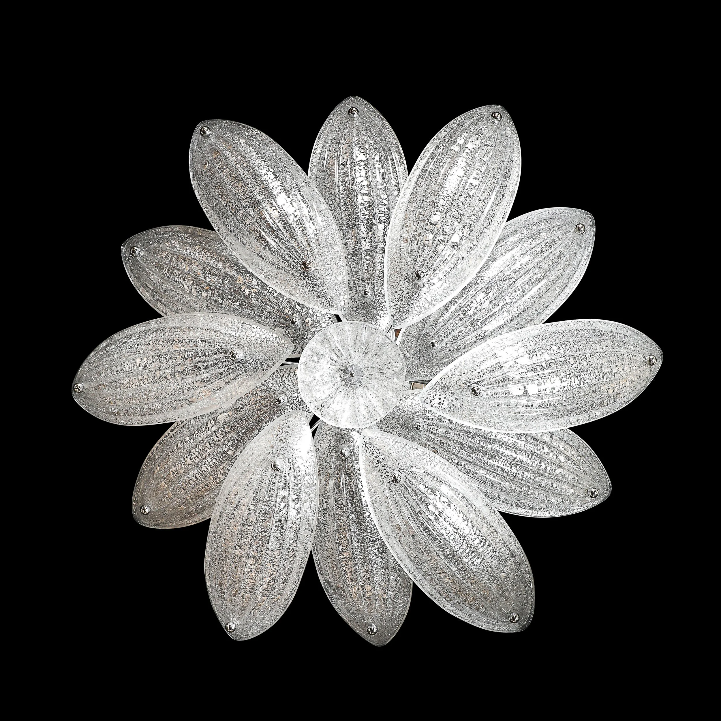 Modernist Hand-Blown Murano Glass Reeded Leaf Form Chandelier W/ 24K White Gold offered by High Style Deco — image 16
